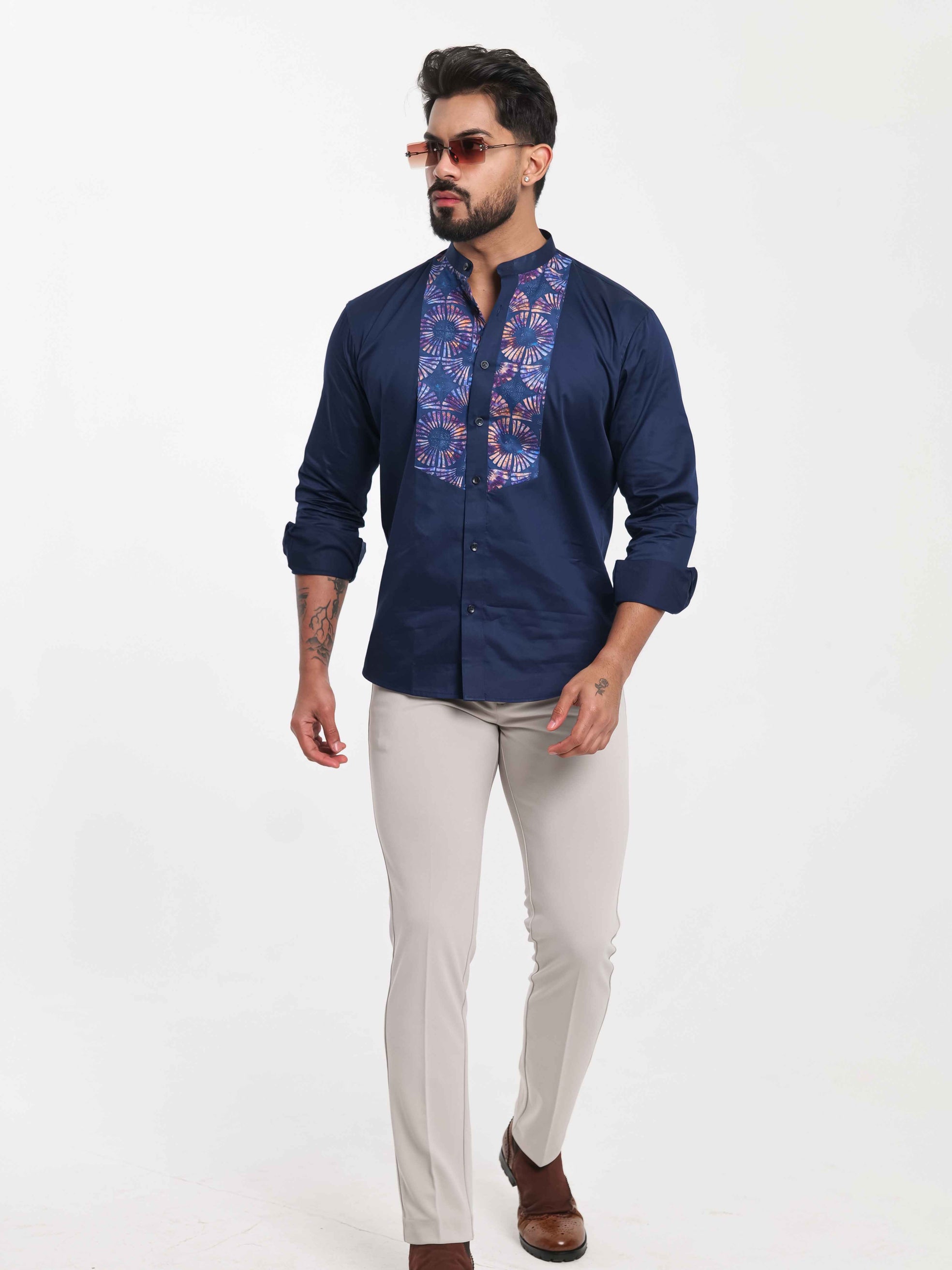 FOOMER NAVY KURTA CUT N SEW DESIGNER SHIRT FOR MEN'S