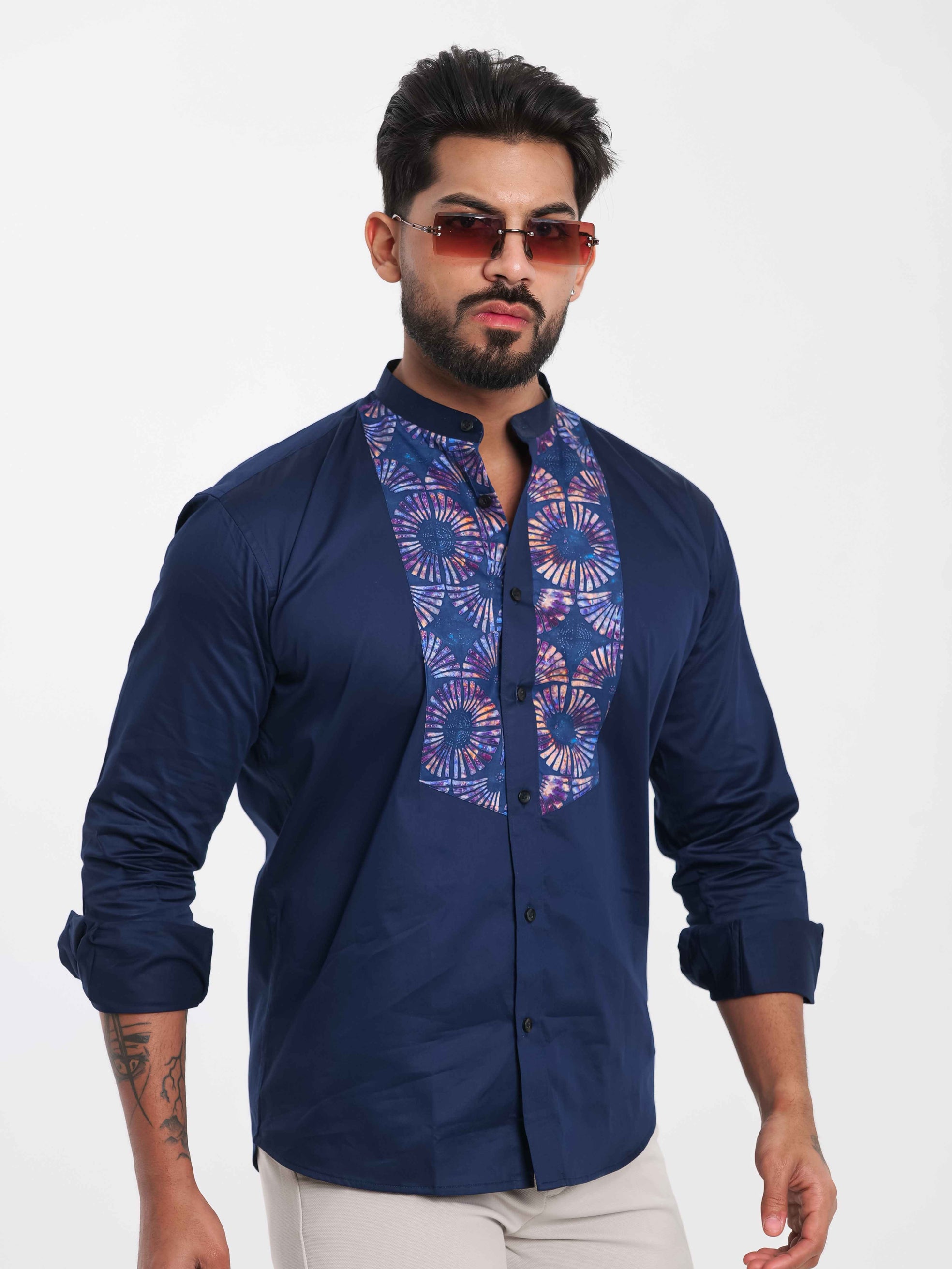 FOOMER NAVY KURTA CUT N SEW DESIGNER SHIRT FOR MEN'S