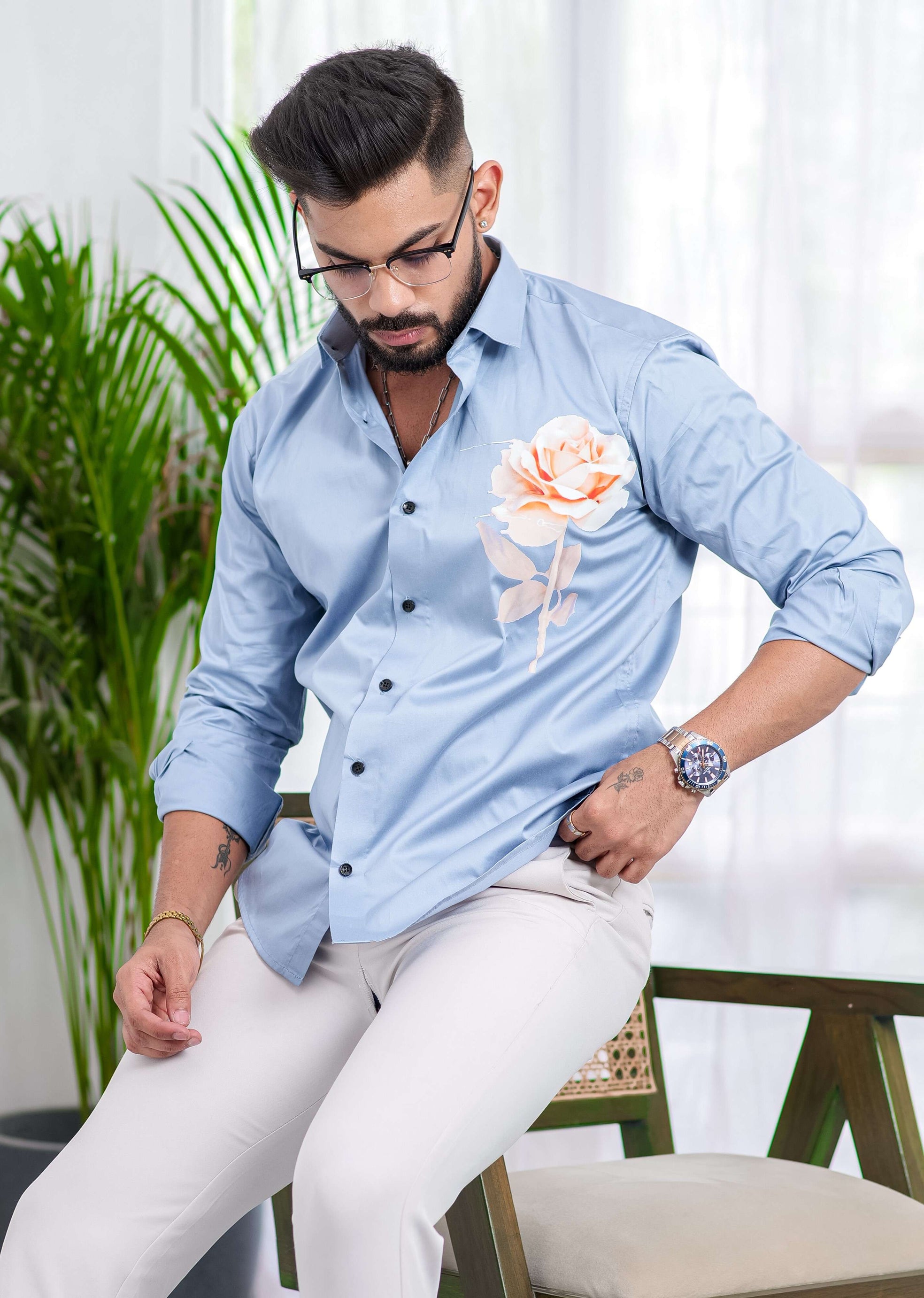 Sky Club Wear Printed Satin Cotton Shirt