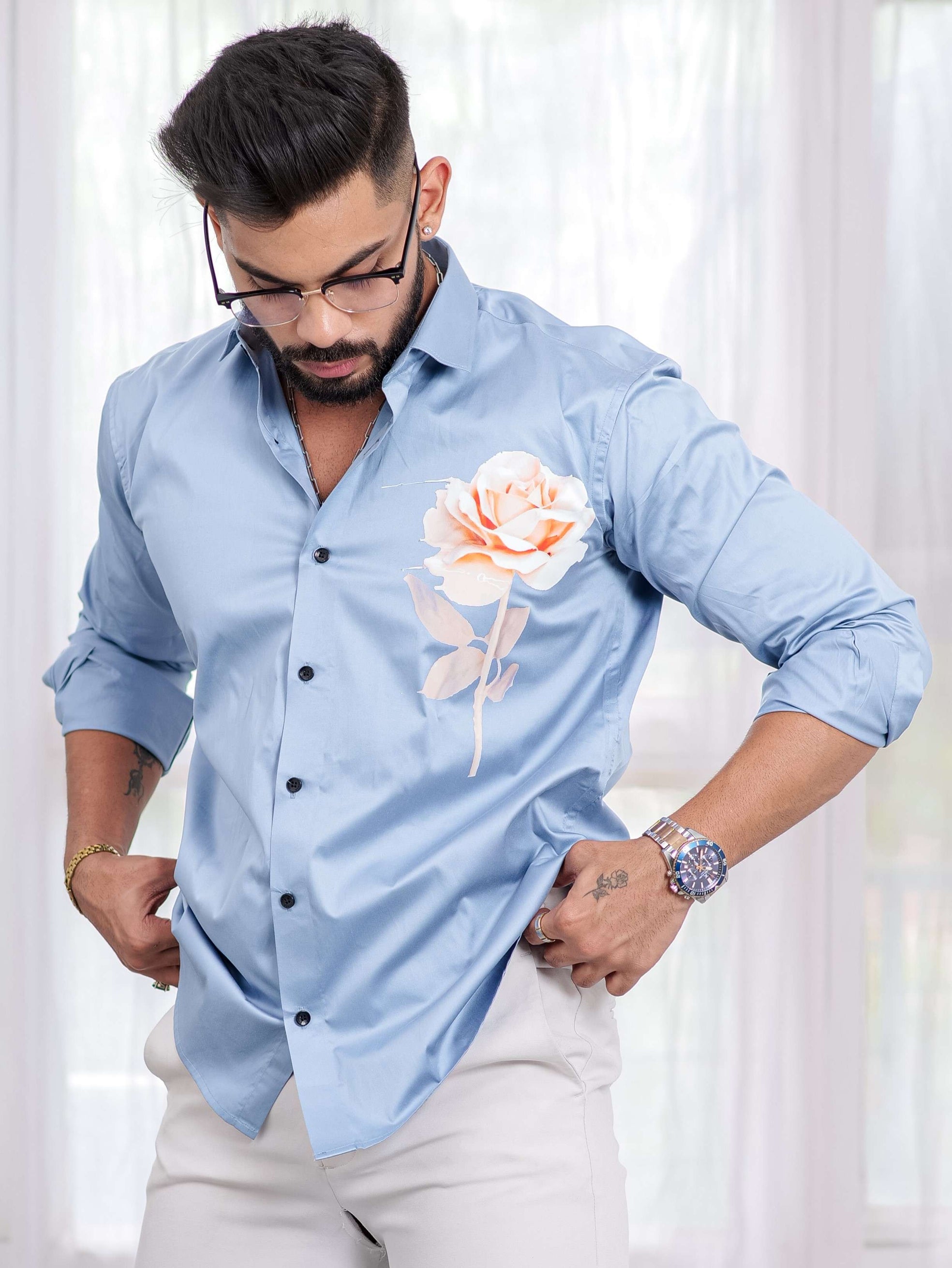 Sky Club Wear Printed Satin Cotton Shirt
