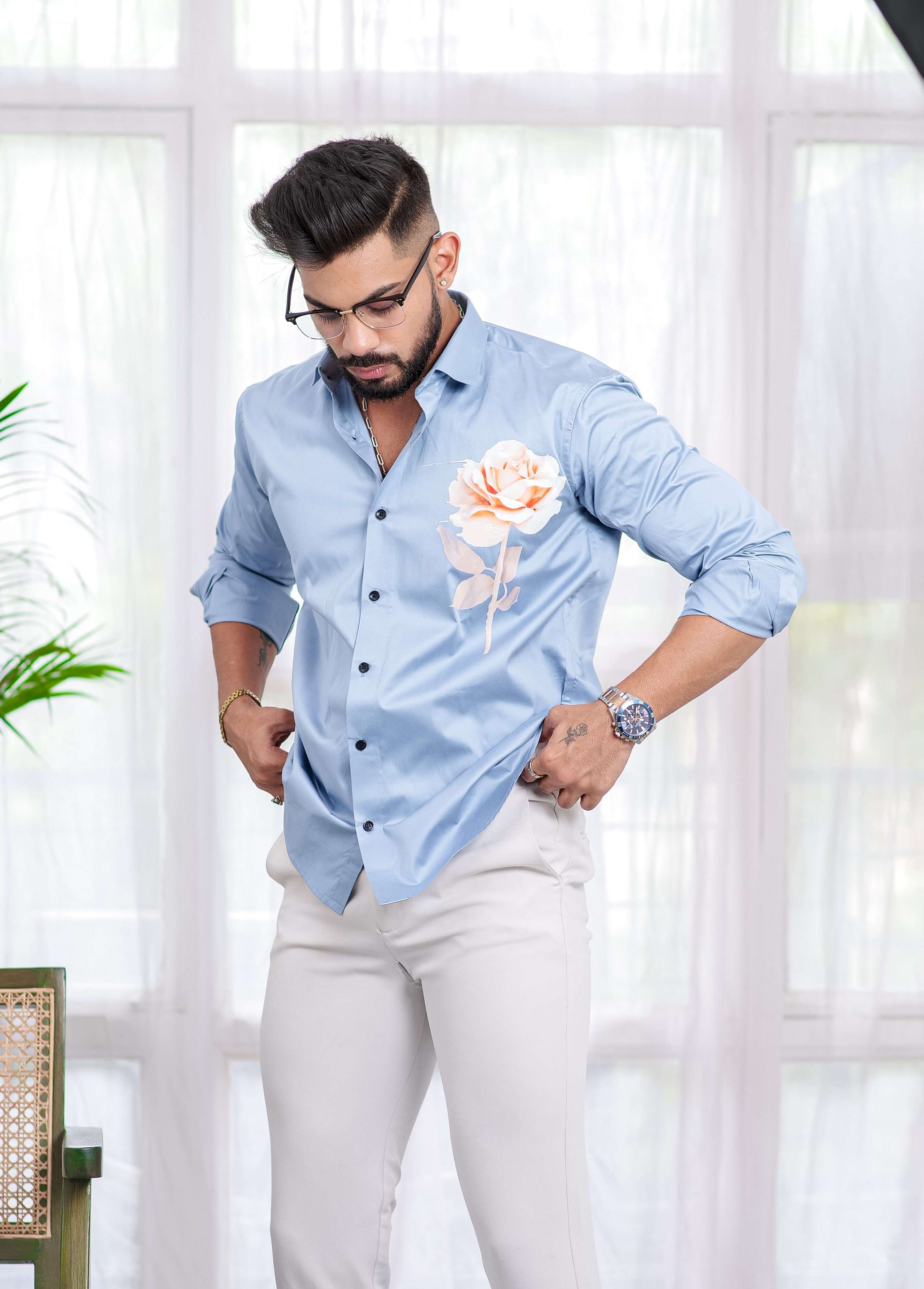 Sky Club Wear Printed Satin Cotton Shirt