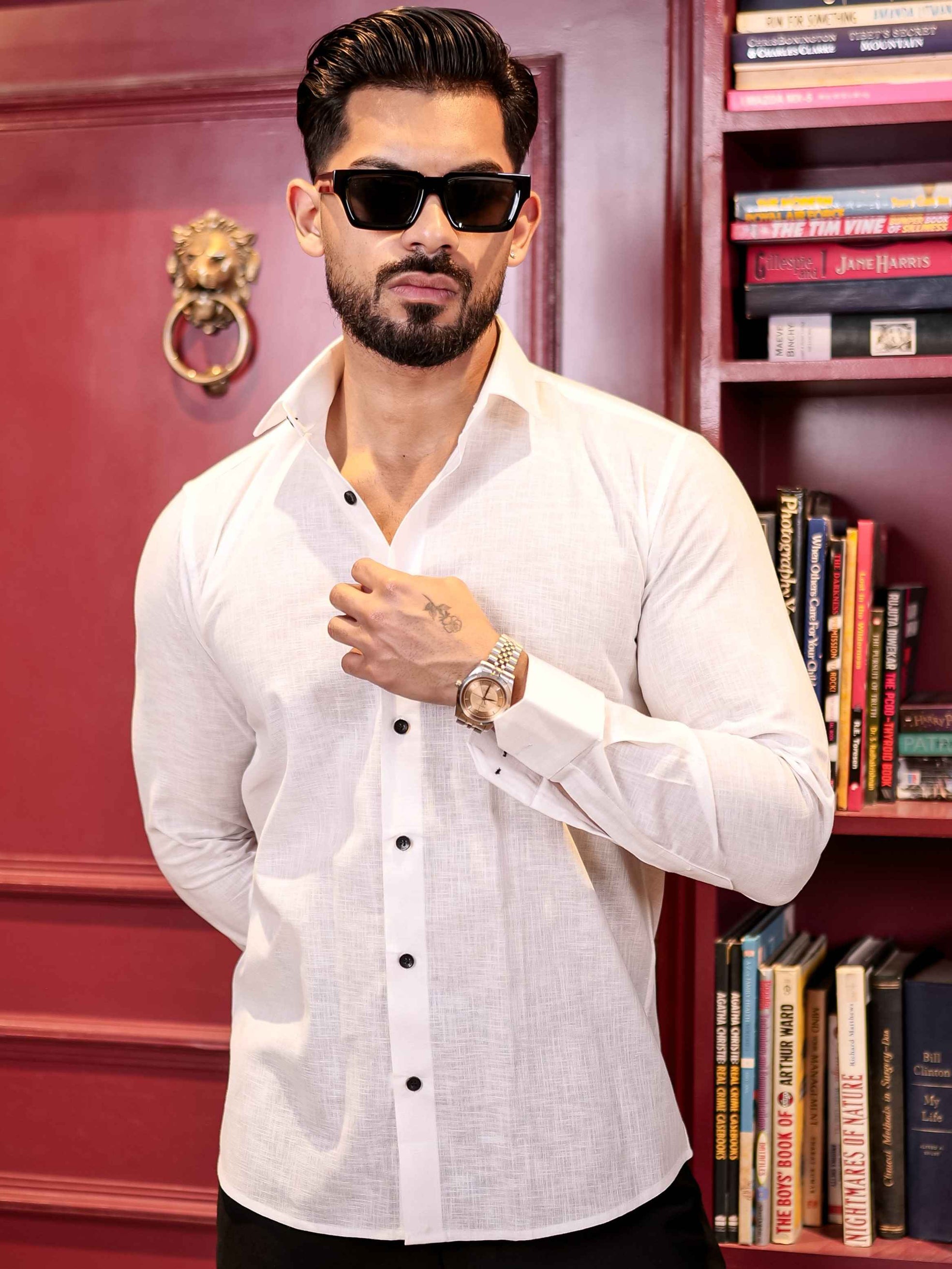 WHITE LUXURY FORMAL LINEN COTTON FOR MEN'S SHIRT
