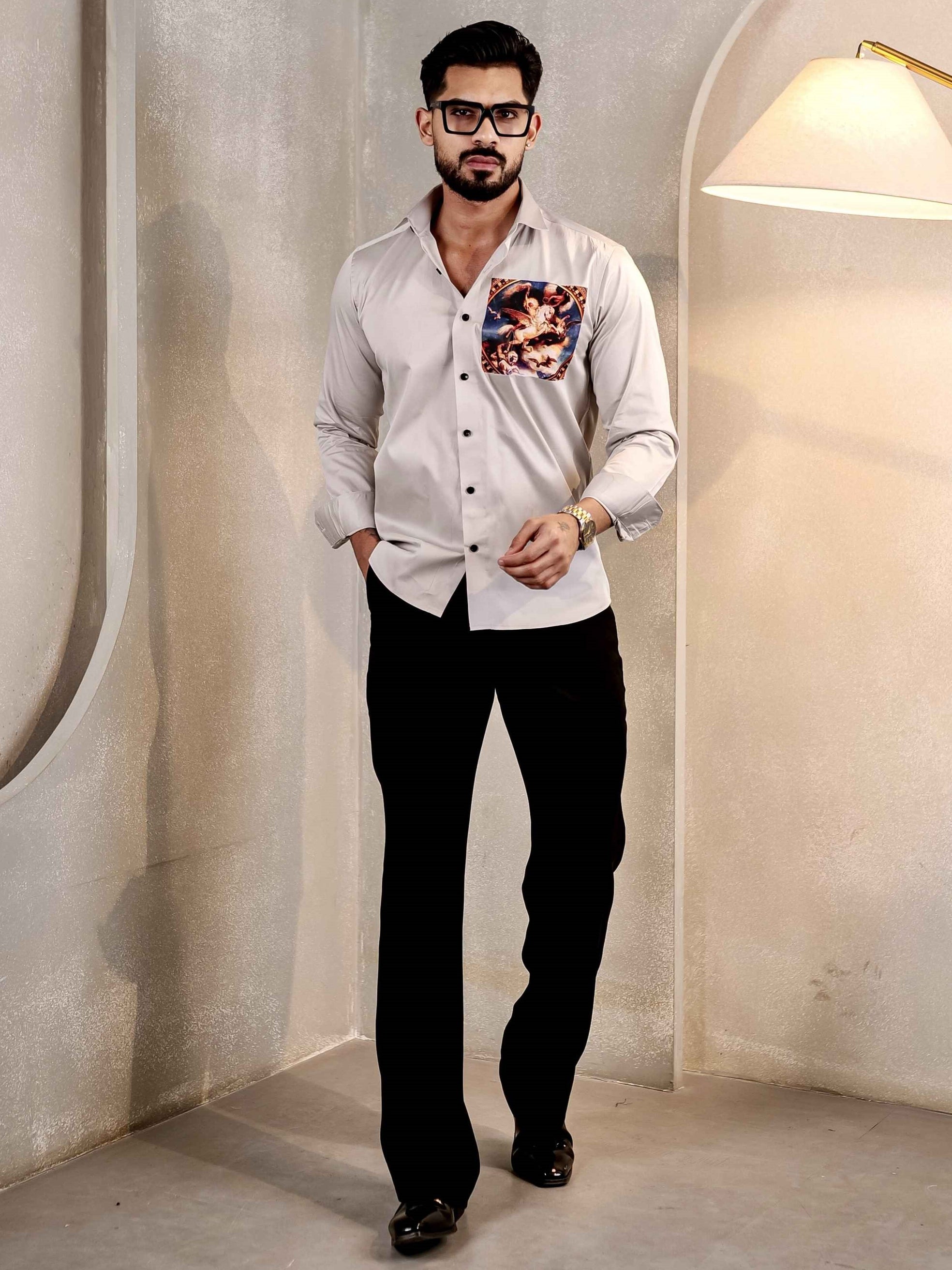 GREY CLUB WEAR VICTORY PRINTED SATIN MEN'S SHIRT