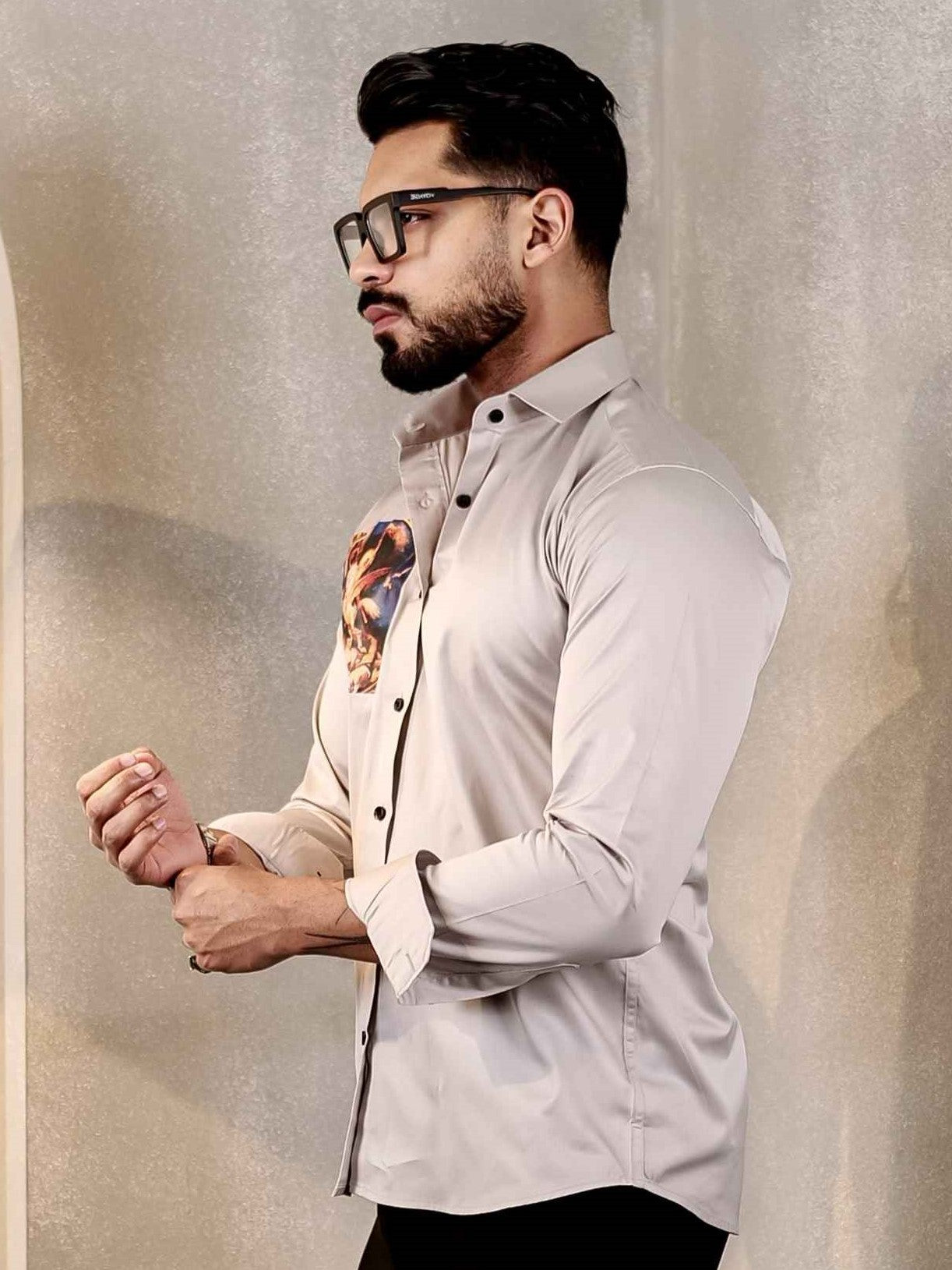 GREY CLUB WEAR VICTORY PRINTED SATIN MEN'S SHIRT