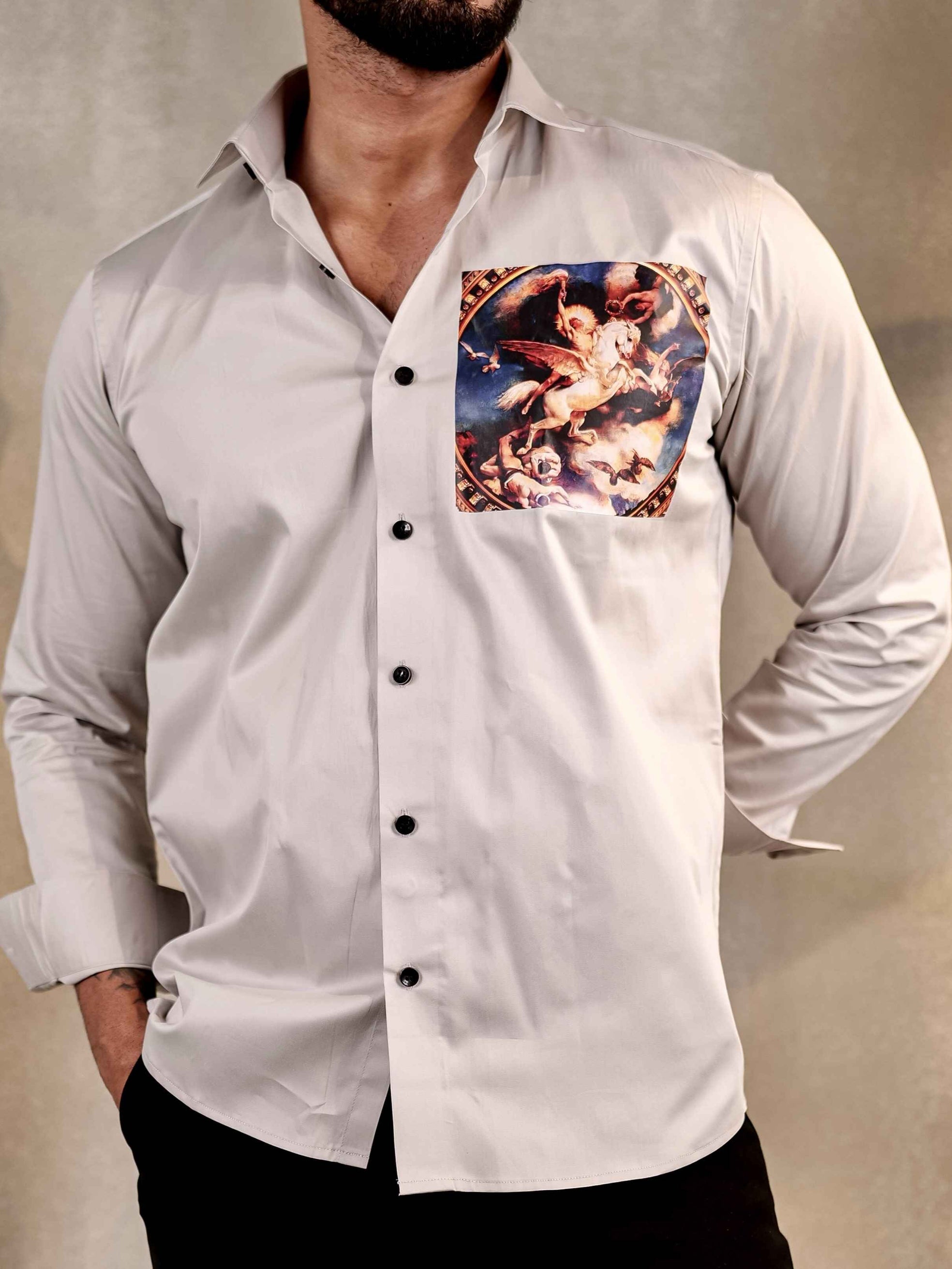 GREY CLUB WEAR VICTORY PRINTED SATIN MEN'S SHIRT