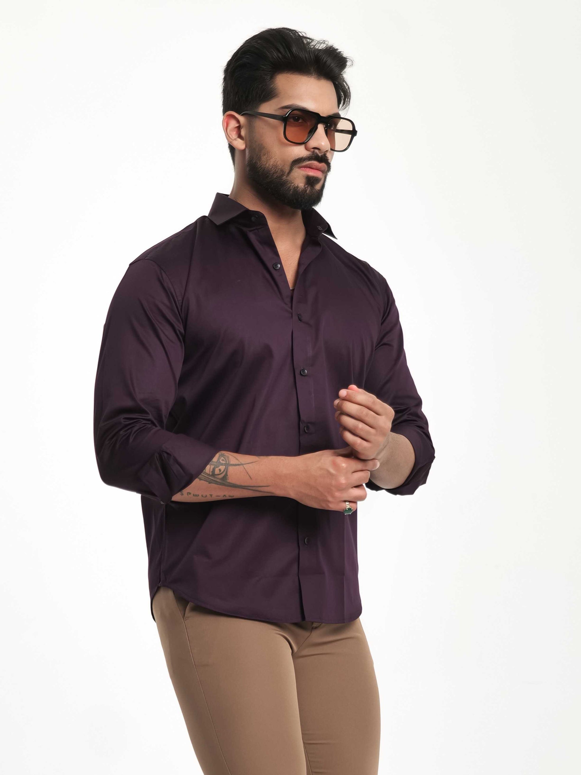 FOOMER FORMY DARK PURPLE LUXURY SATIN SHIRT FOR MEN'S