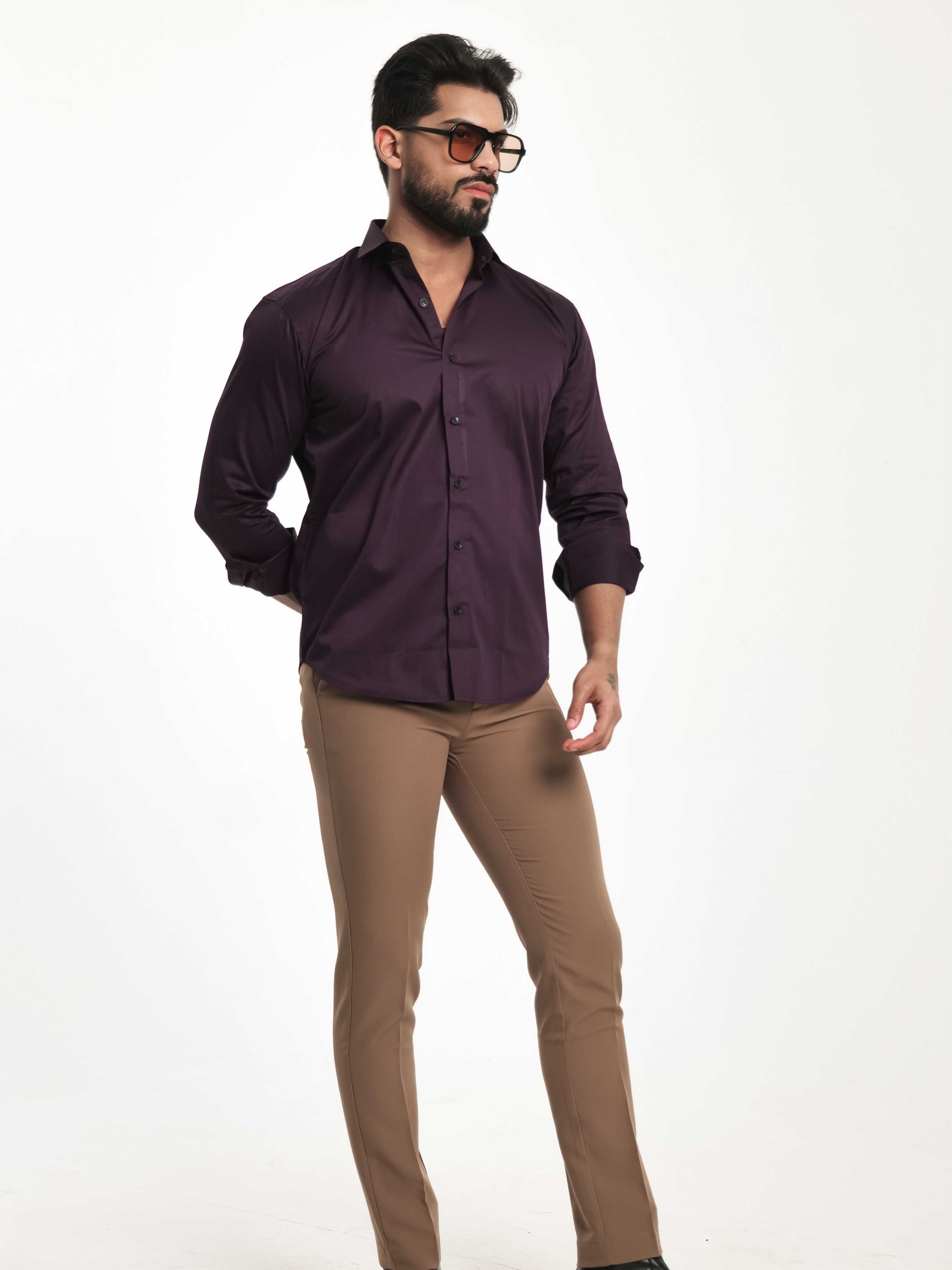 FOOMER FORMY DARK PURPLE LUXURY SATIN SHIRT FOR MEN'S
