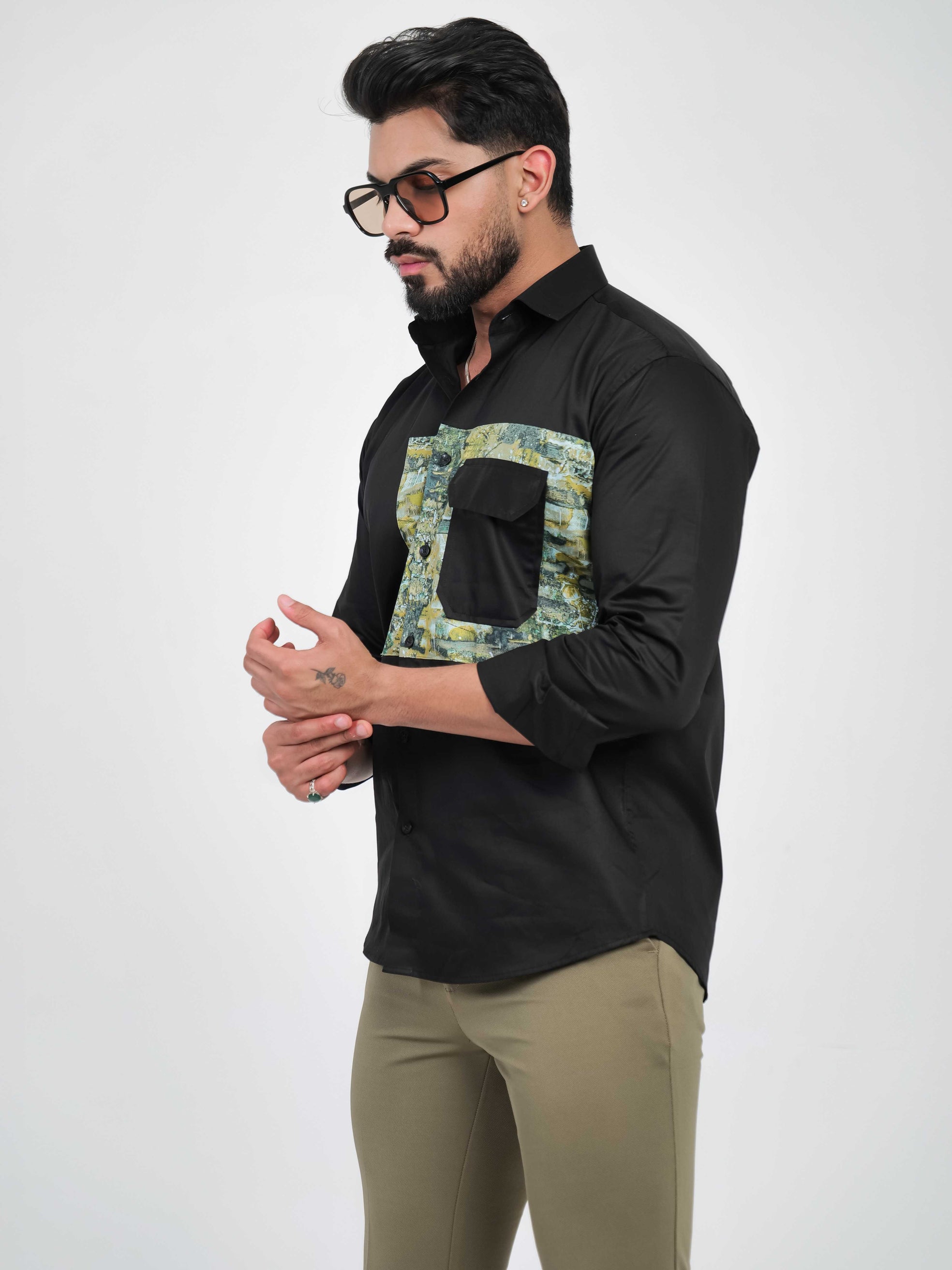 FOOMER BLACK CUT N SEW DESIGNER SHIRT FOR MEN'S