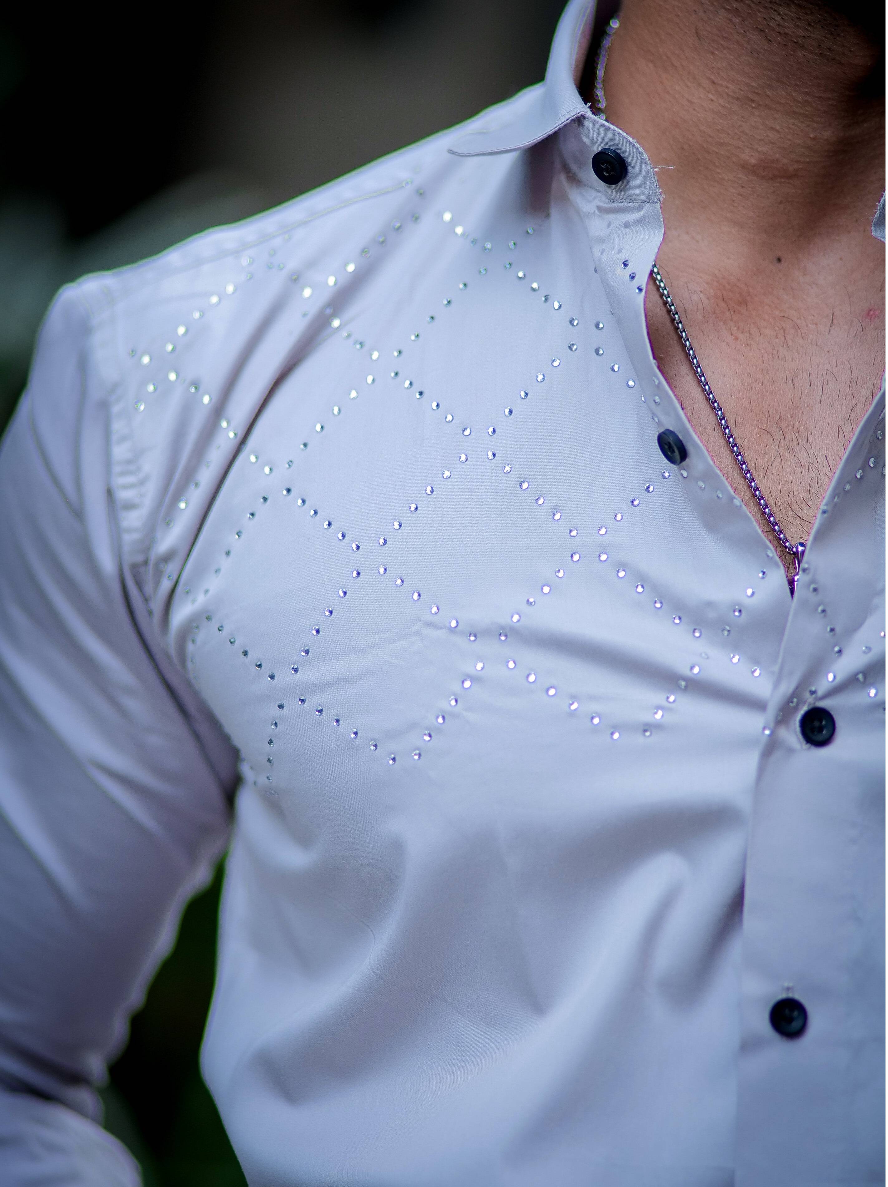 Starry Beaded Grey Premium Cotton Shirt