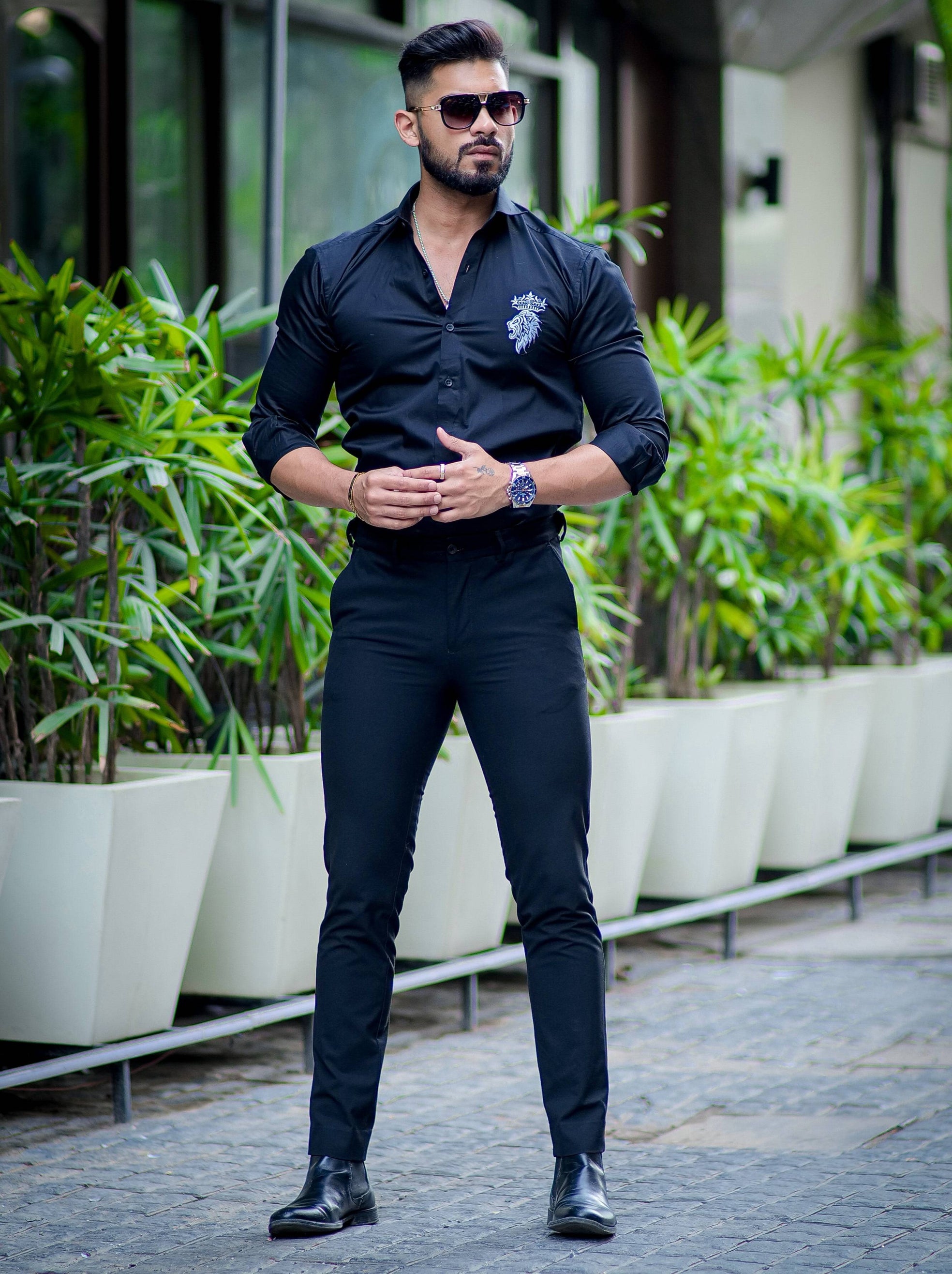 Crown With Lion Embroidered Black Premium Designer Shirt