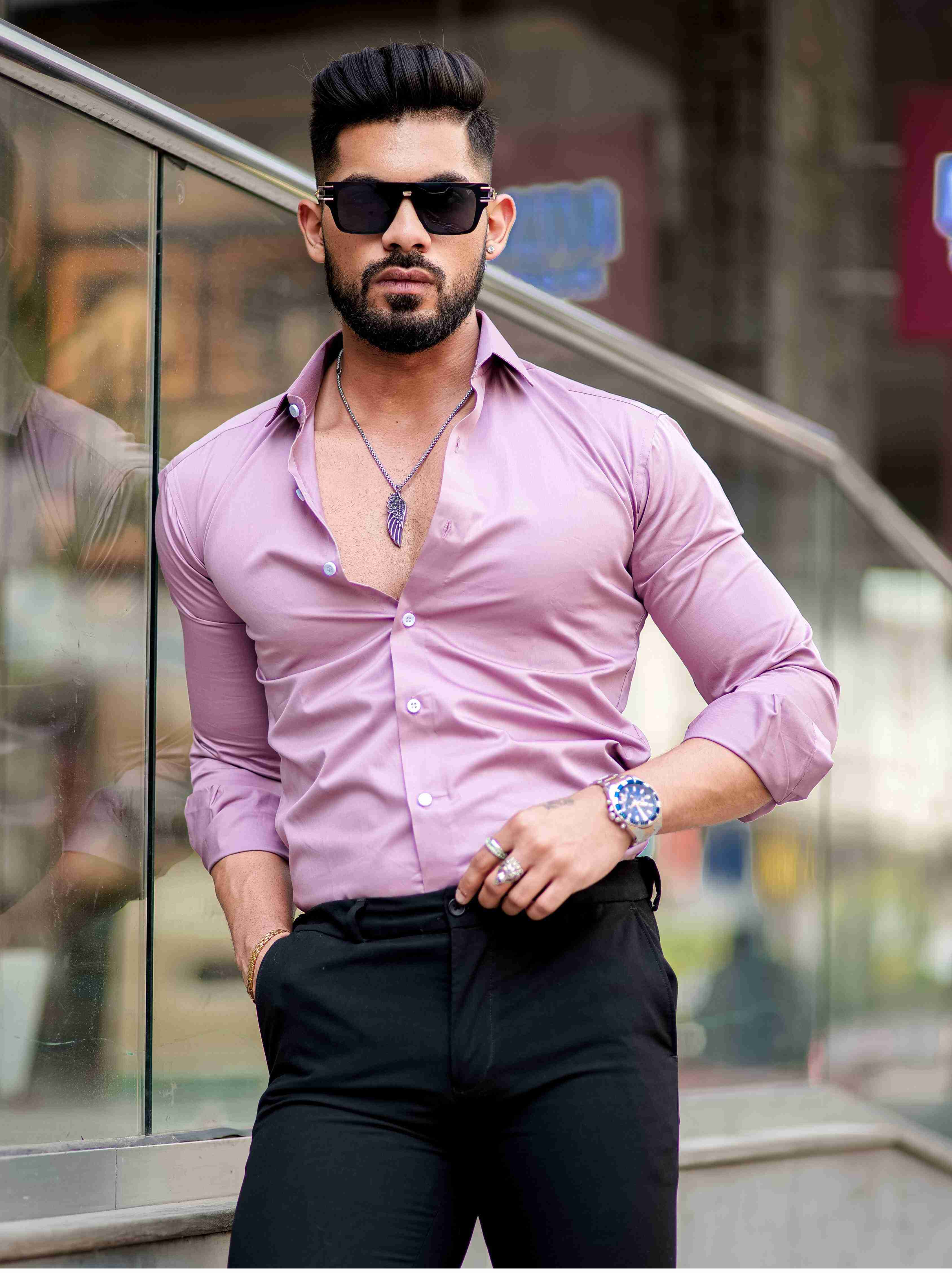 Formy Mountbatten Pink Luxury Formal Satin Cotton Shirt For Men&#39;s