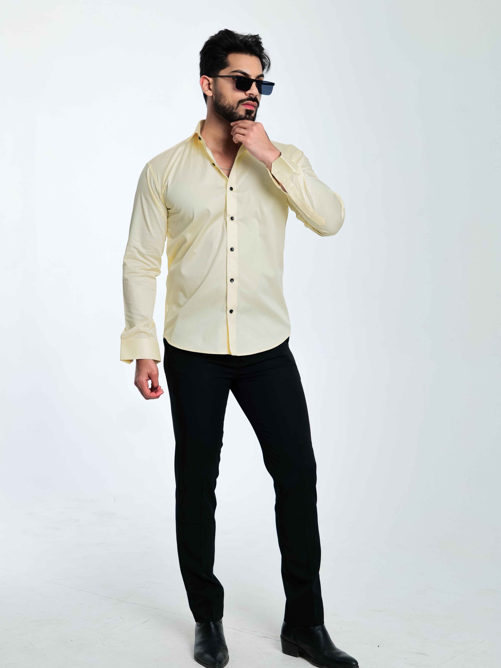 FOOMER FORMY LIGHT YELLOW LUXURY SATIN SHIRT FOR MEN'S
