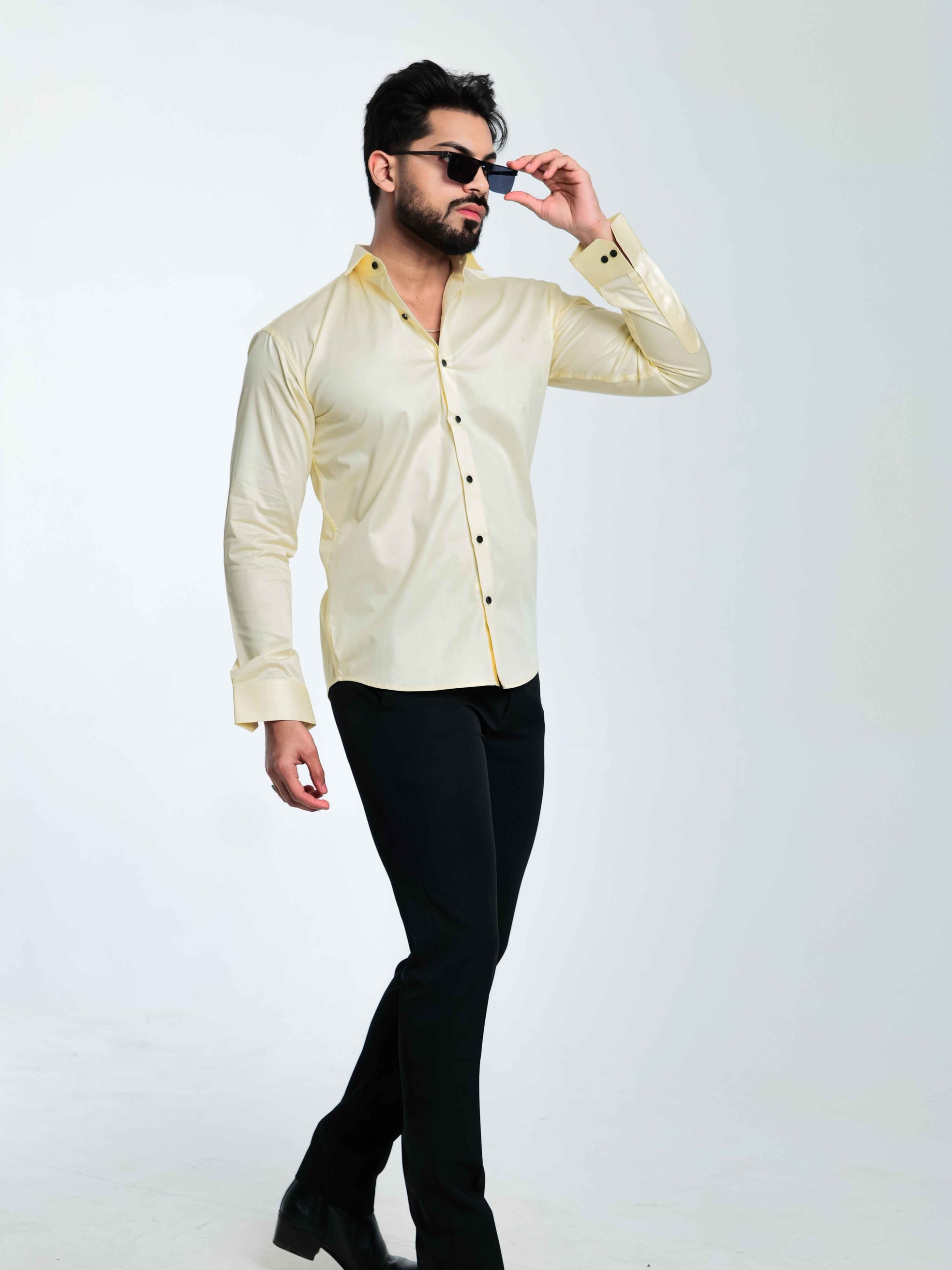 FOOMER FORMY LIGHT YELLOW LUXURY SATIN SHIRT FOR MEN'S