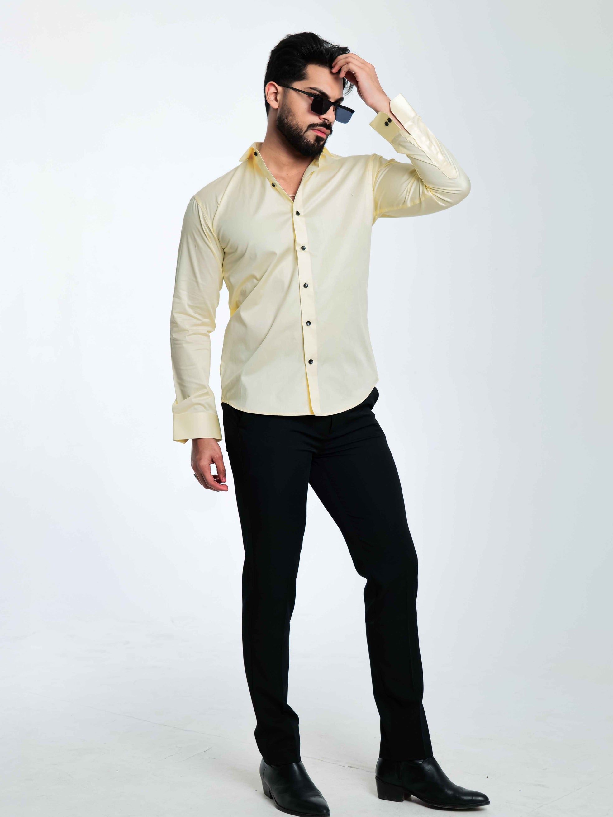 FOOMER FORMY LIGHT YELLOW LUXURY SATIN SHIRT FOR MEN'S