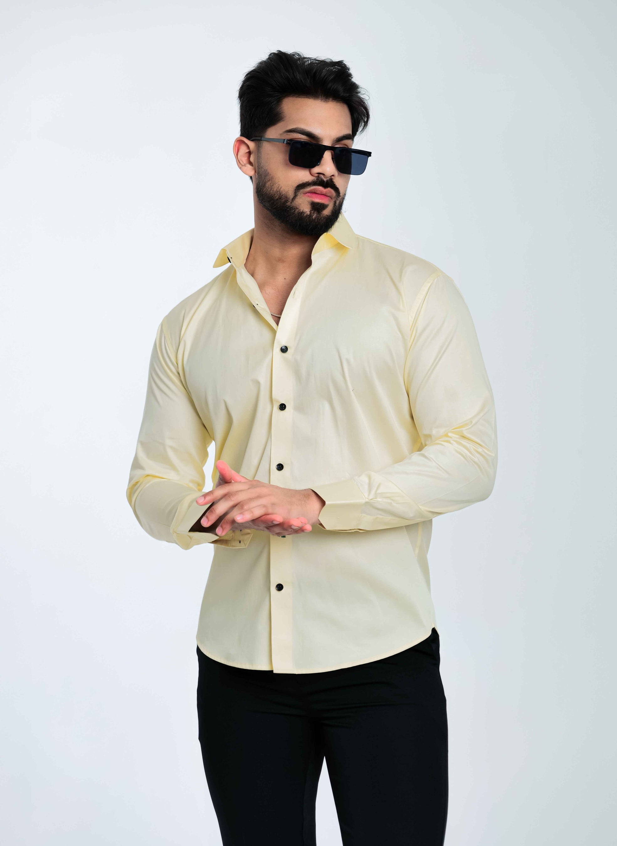 FOOMER FORMY LIGHT YELLOW LUXURY SATIN SHIRT FOR MEN'S
