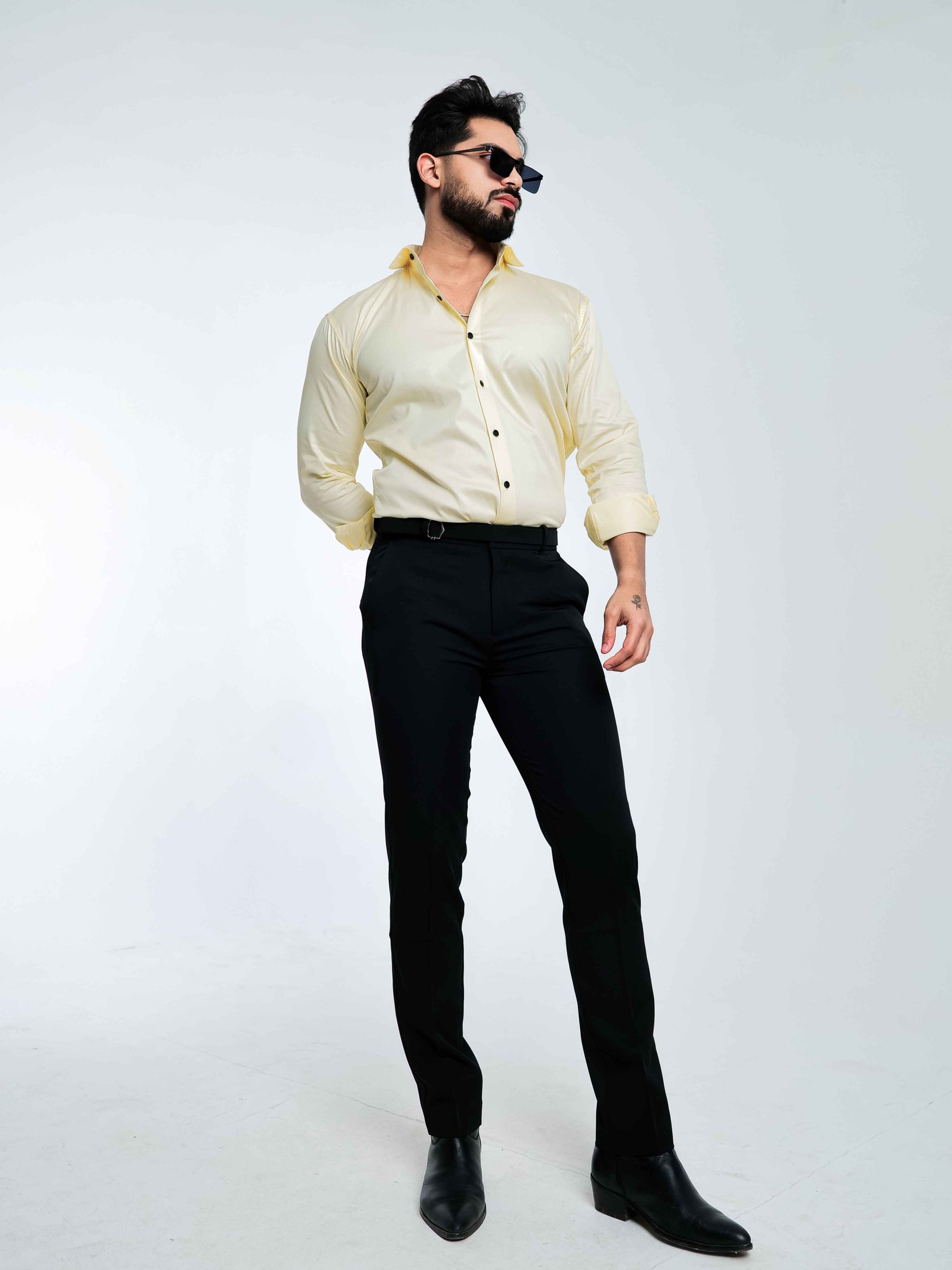 FOOMER FORMY LIGHT YELLOW LUXURY SATIN SHIRT FOR MEN'S