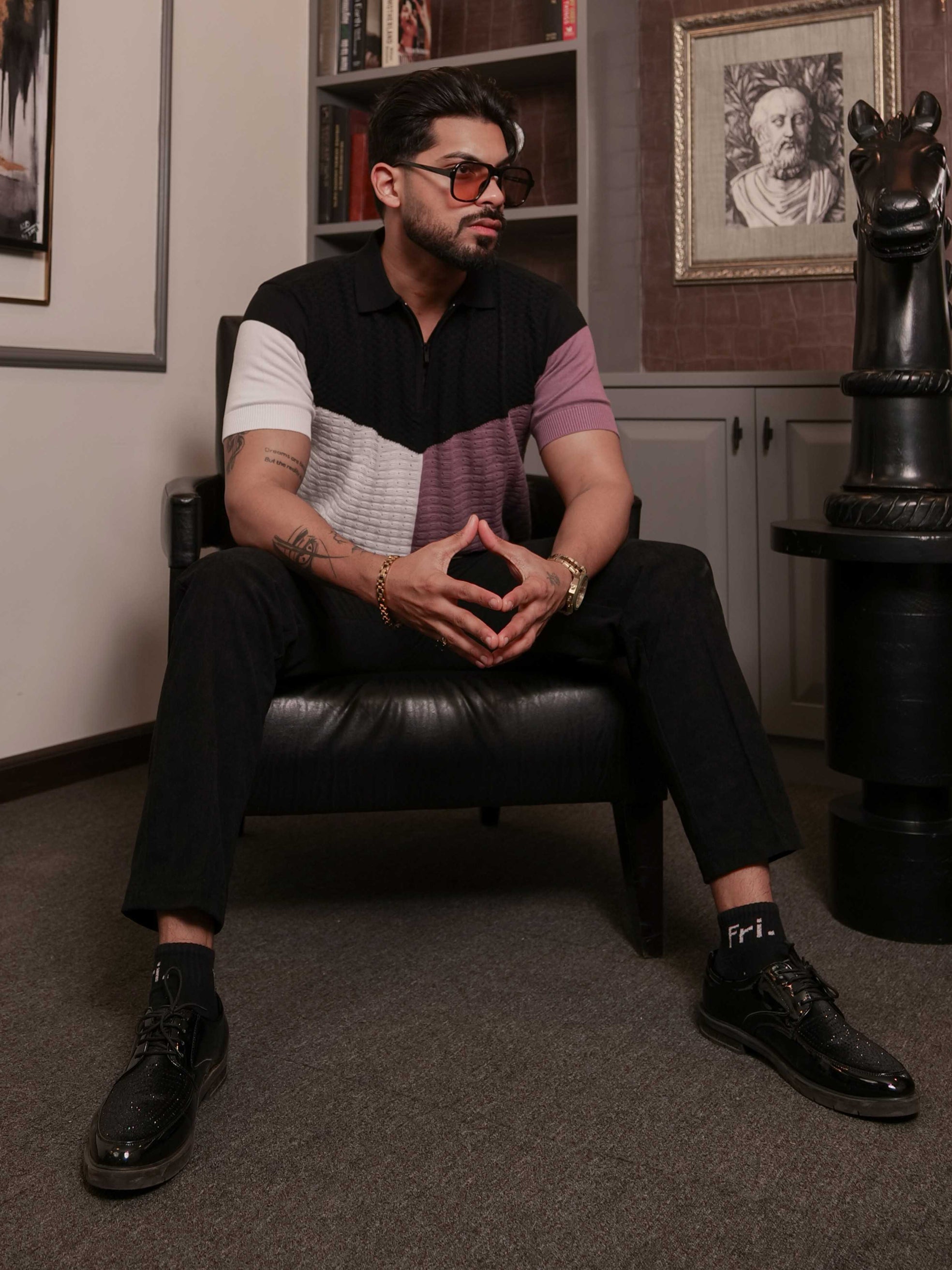 FOOMER PURPLE AND WHITE HALF SLEEVE KNITED TSHIRT FOR MEN'S