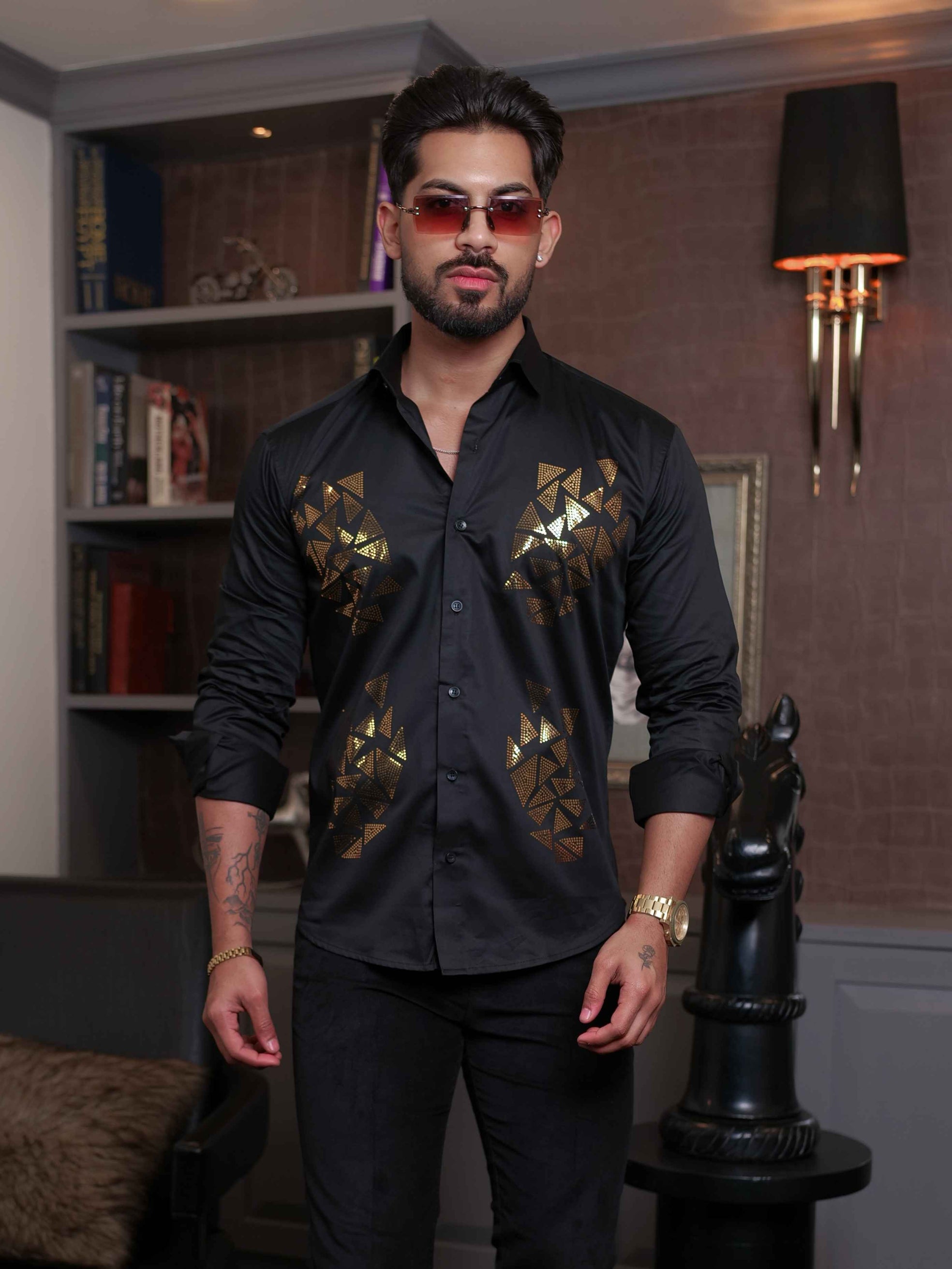 FOOMER BLACK SEQUENCE DESIGNER SHIRT FOR MEN'S