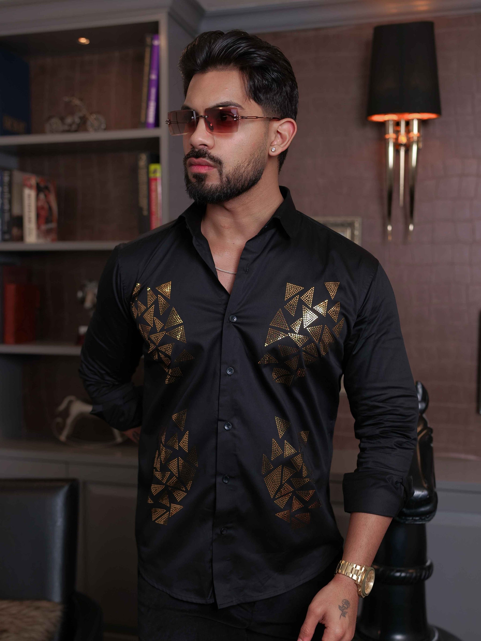 FOOMER BLACK SEQUENCE DESIGNER SHIRT FOR MEN'S