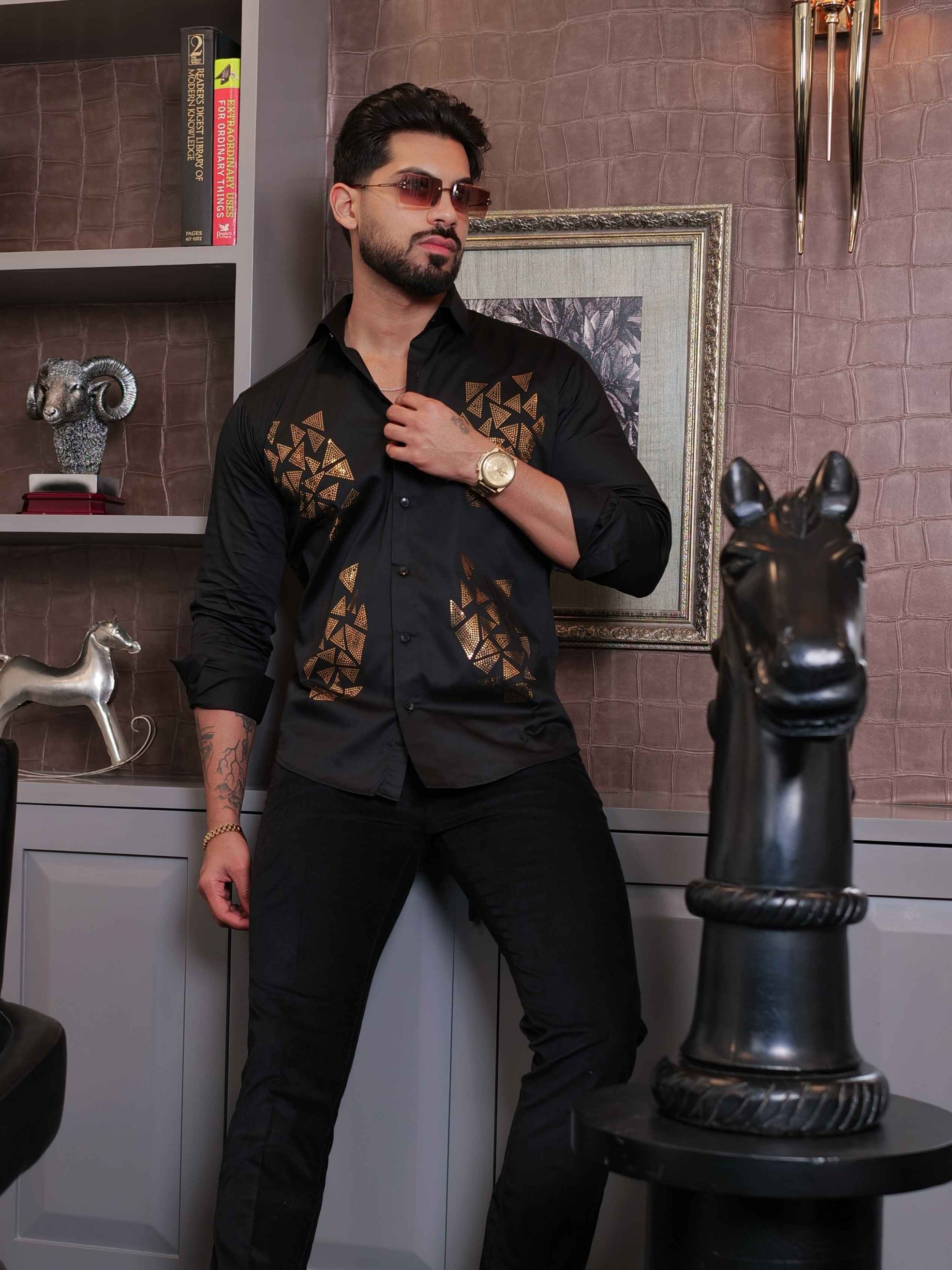 FOOMER BLACK SEQUENCE DESIGNER SHIRT FOR MEN'S