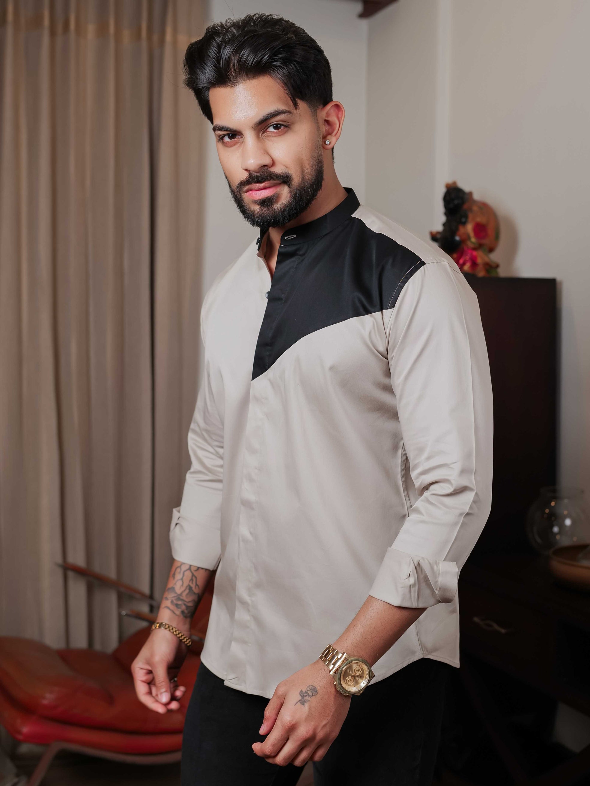 FOOMER CREAM CUT N SEW DESIGNER SHIRT FOR MEN'S