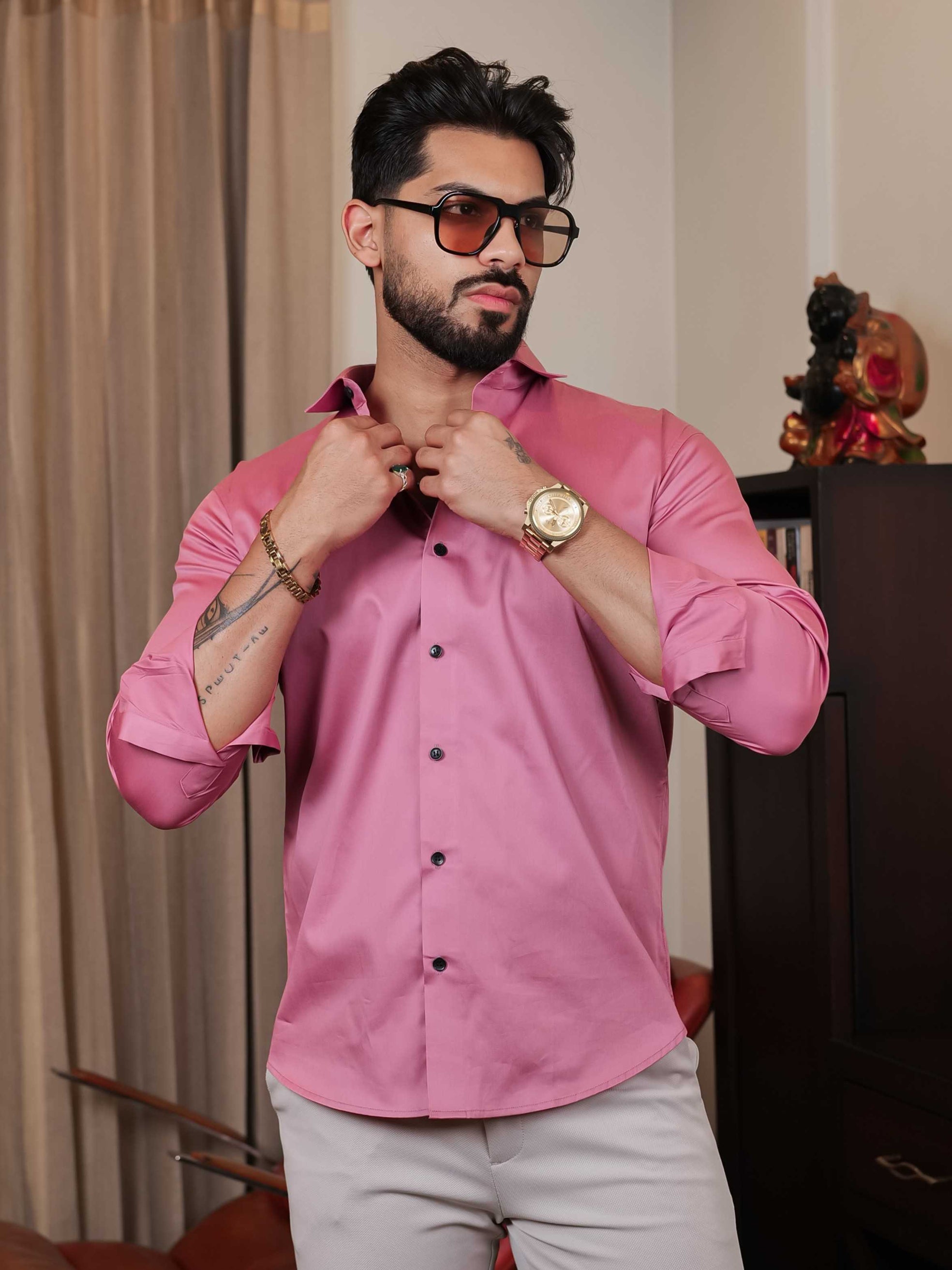 FOOMER FORMY DARK PINK LUXURY SATIN SHIRT FOR MEN'S
