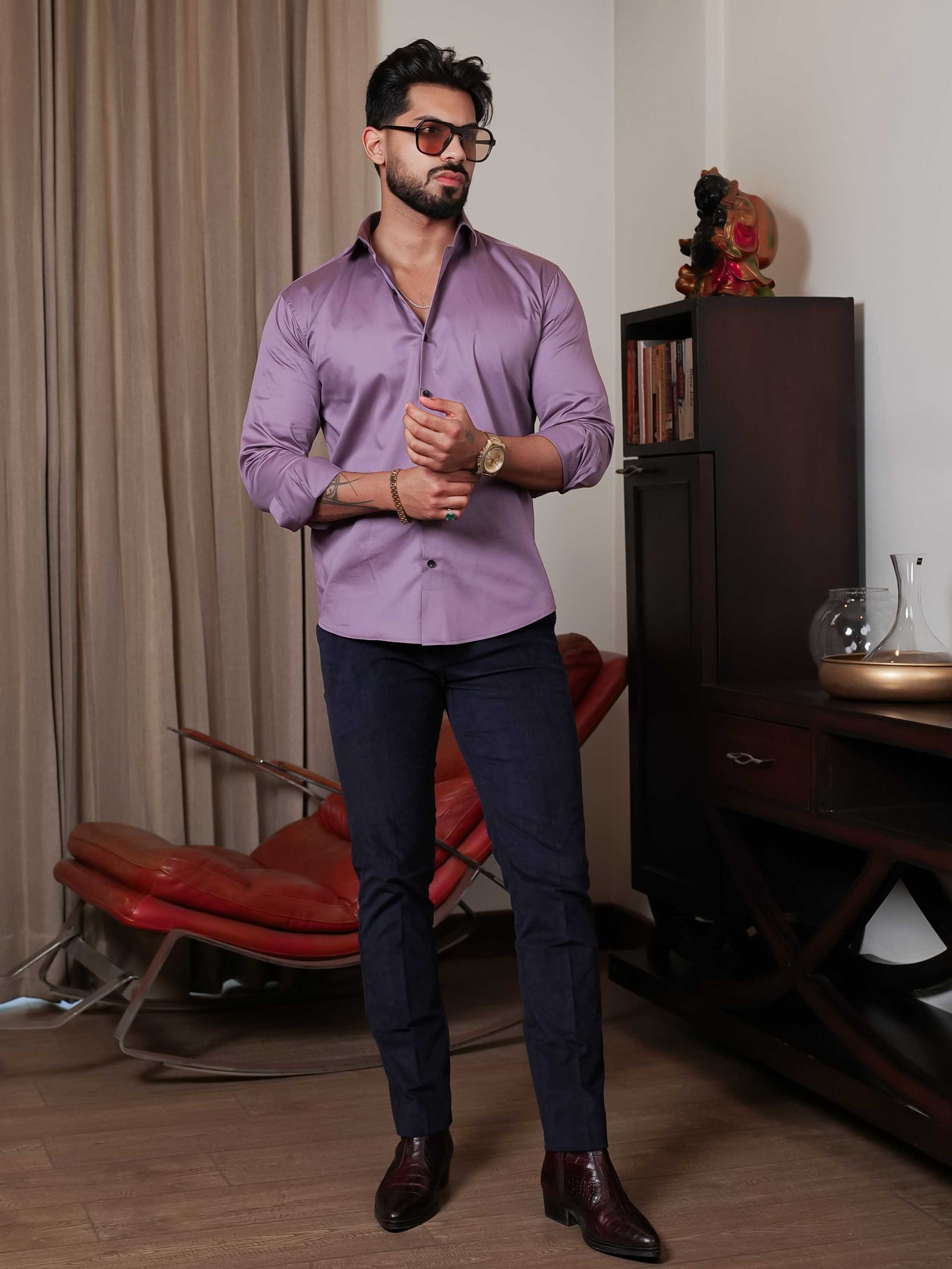 FOOMER FORMY MAGENTA LUXURY SATIN SHIRT FOR MEN'S