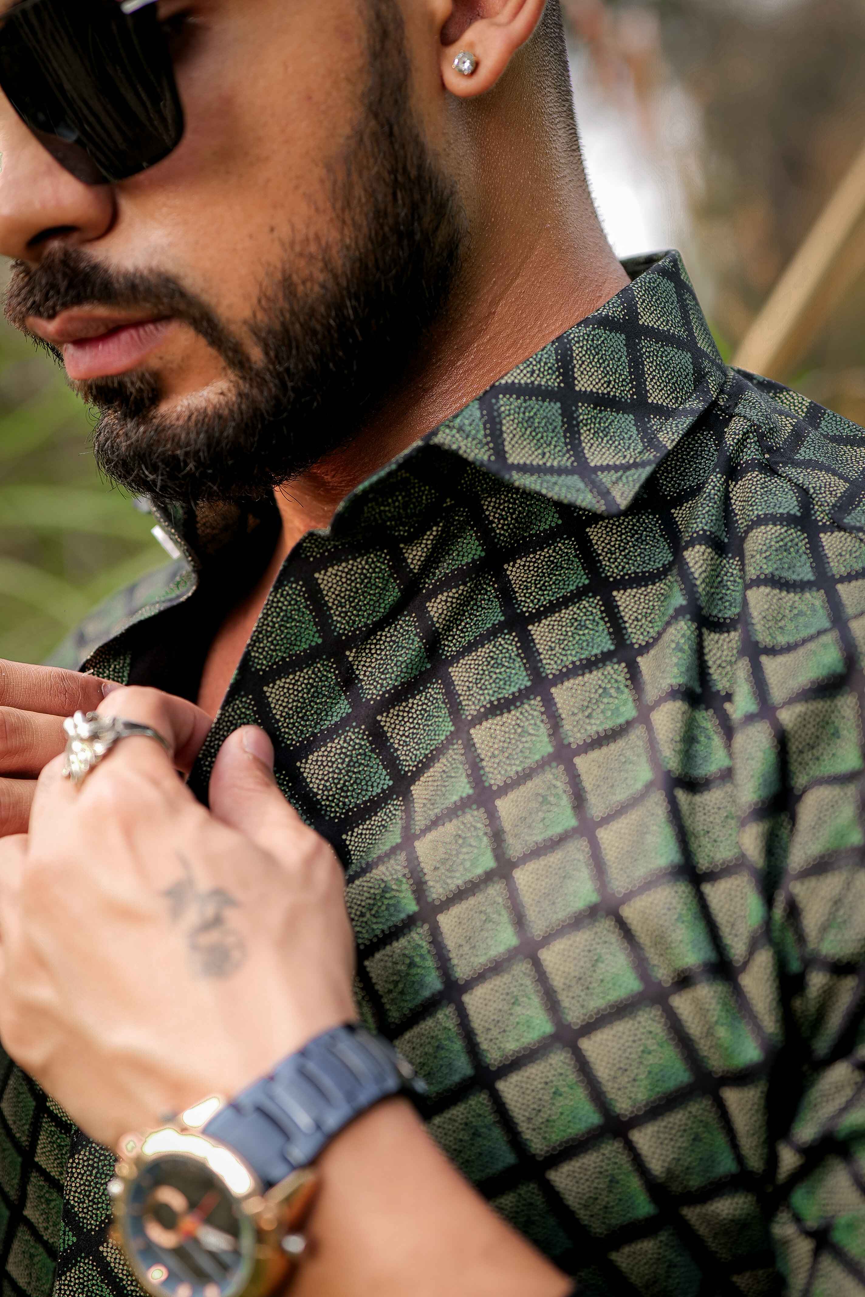 Green Satin Print Premium Shirt