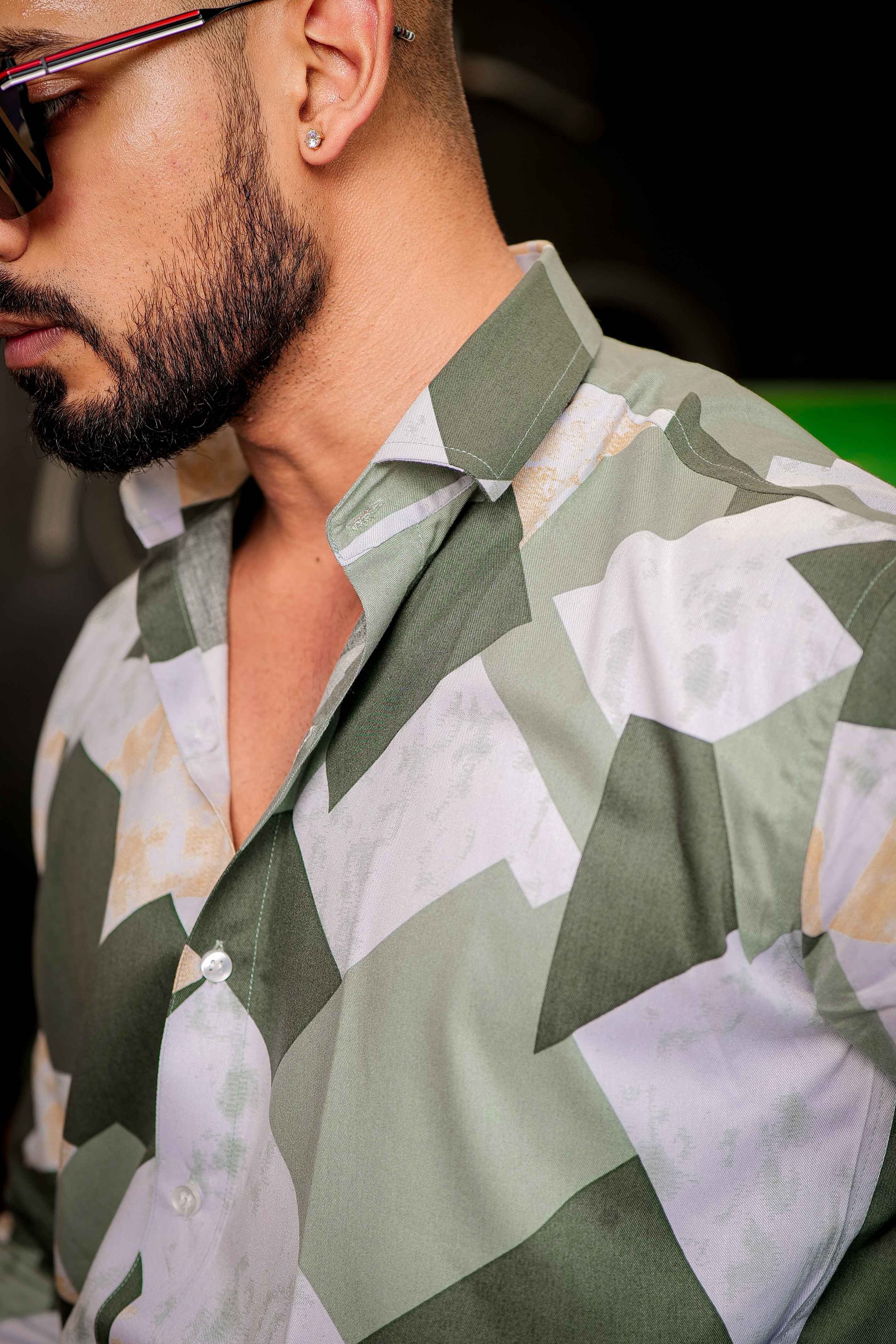 Multi Green Modal Cotton Print Premium Shirt