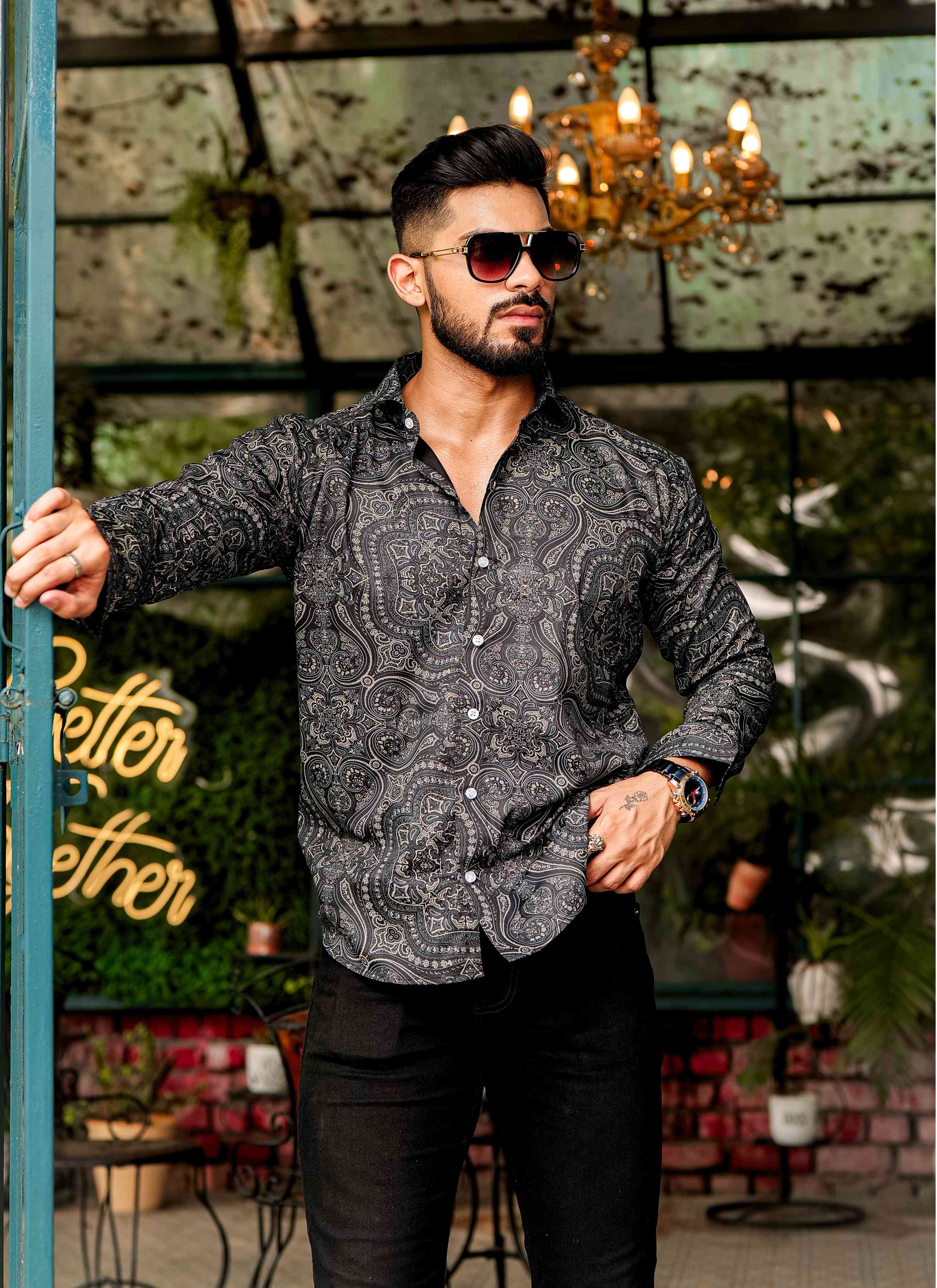 Black Satin Print Premium Shirt