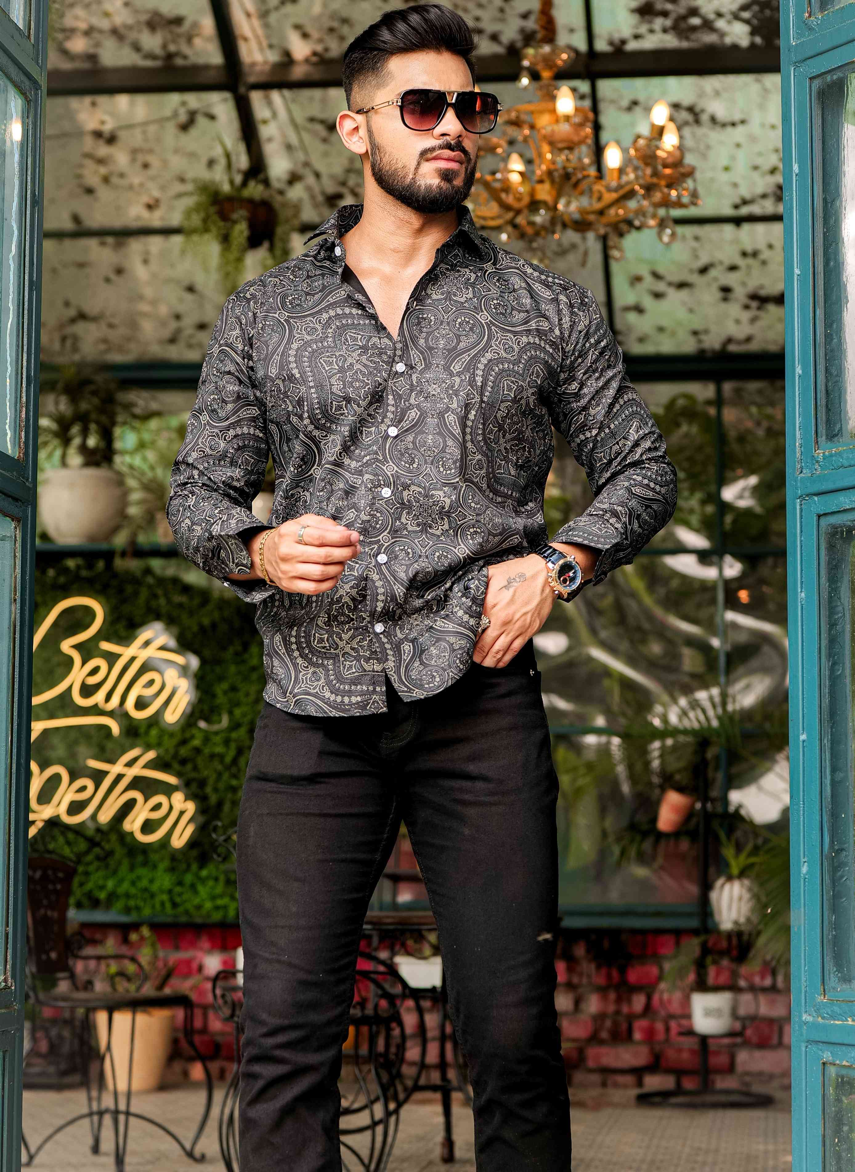 Black Satin Print Premium Shirt