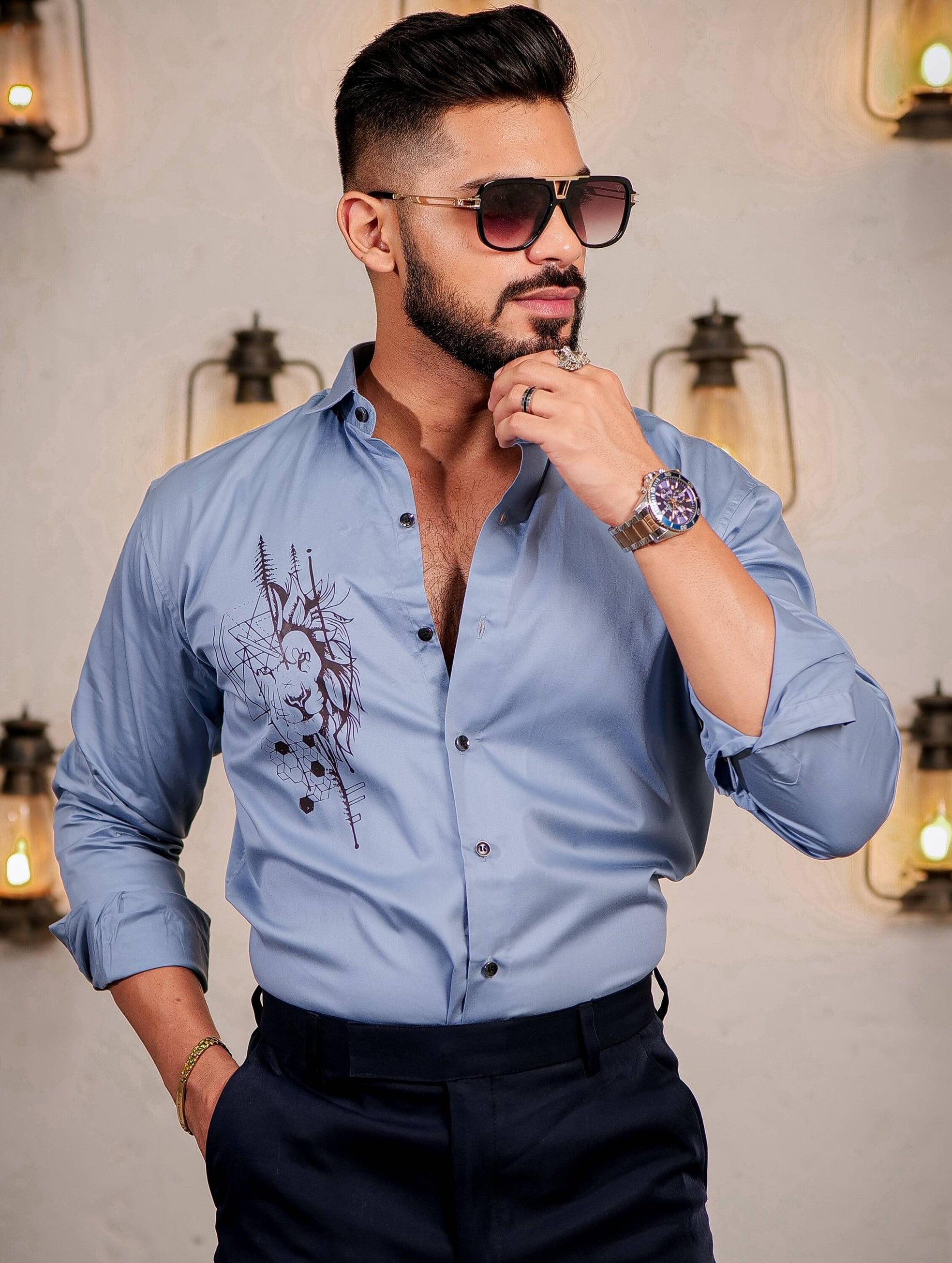 Sky Club Wear Satin Cotton Shirt