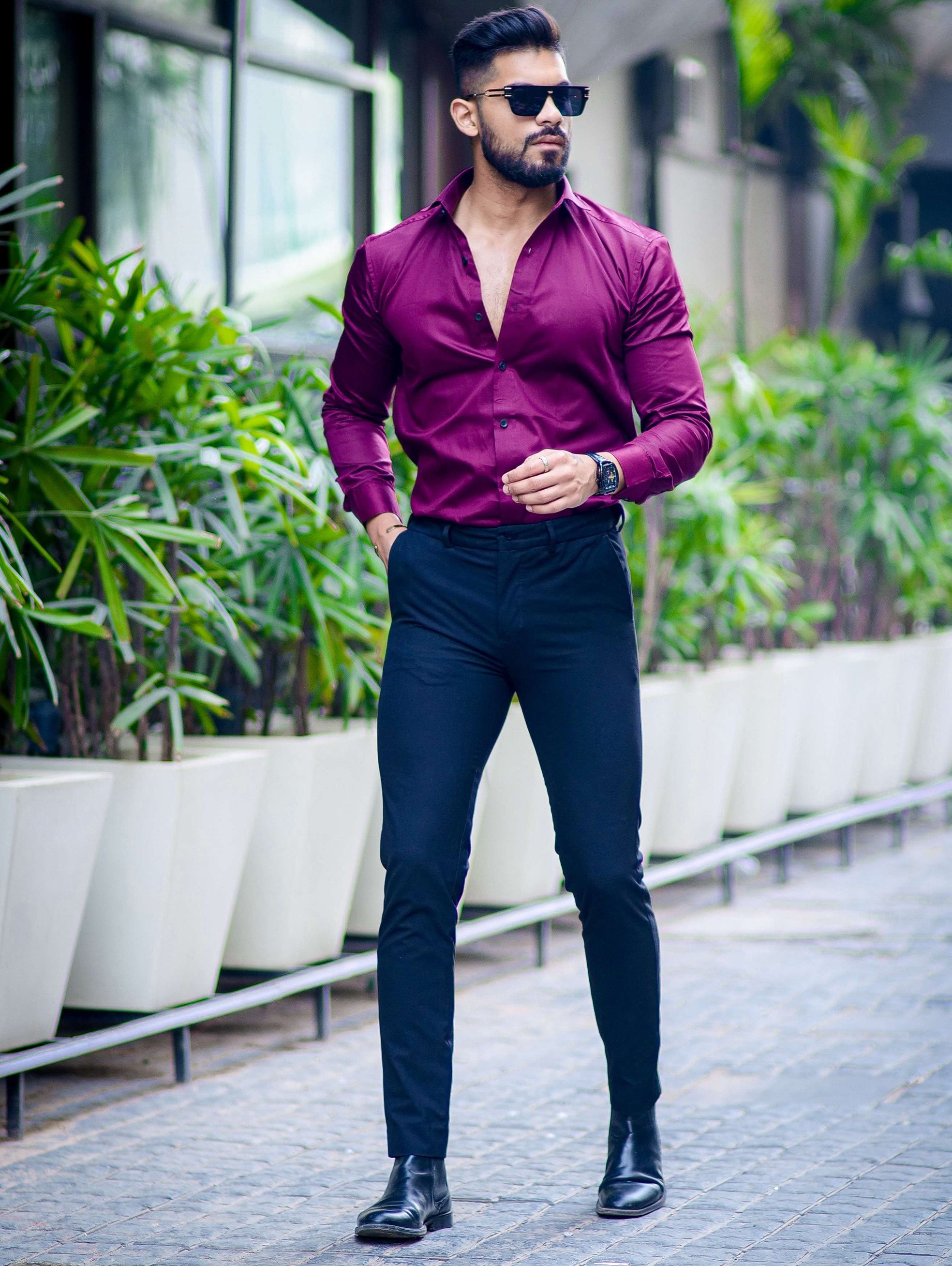Deep Purple Plum Colored Mens Dress Shirt Long Sleeve Purple Dress Shirt, Button Down Deep Purple Plum Colored Mens Dress Shirt Long Sleeve Purple Dress Shirt, Button Down