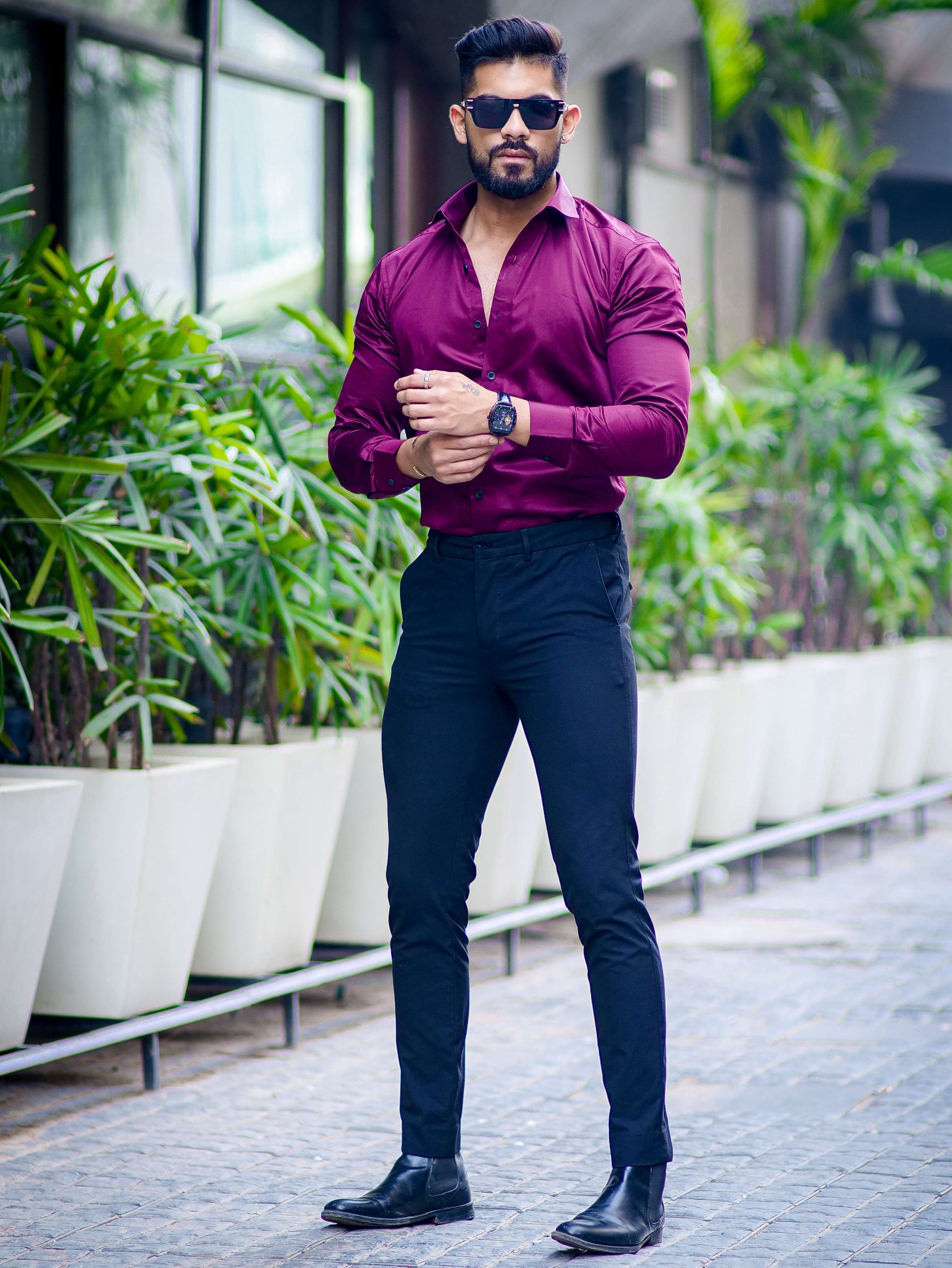Luxury Purple Satin Shirt Mens – The Foomer
