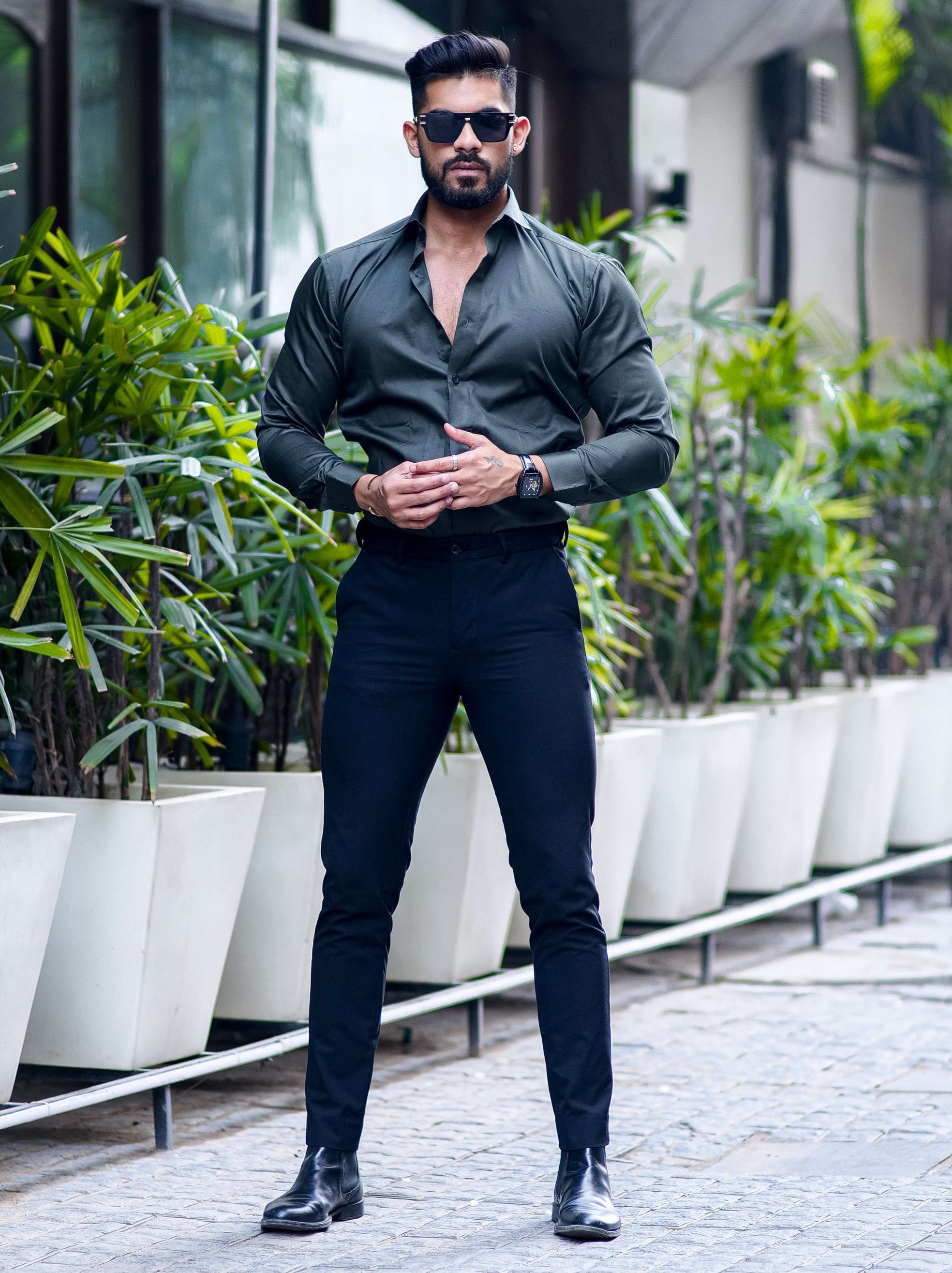 Formy Olive Green Luxury Formal Cotton Shirt The Foomer Formy Olive Green Luxury Formal Cotton Shirt The Foomer
