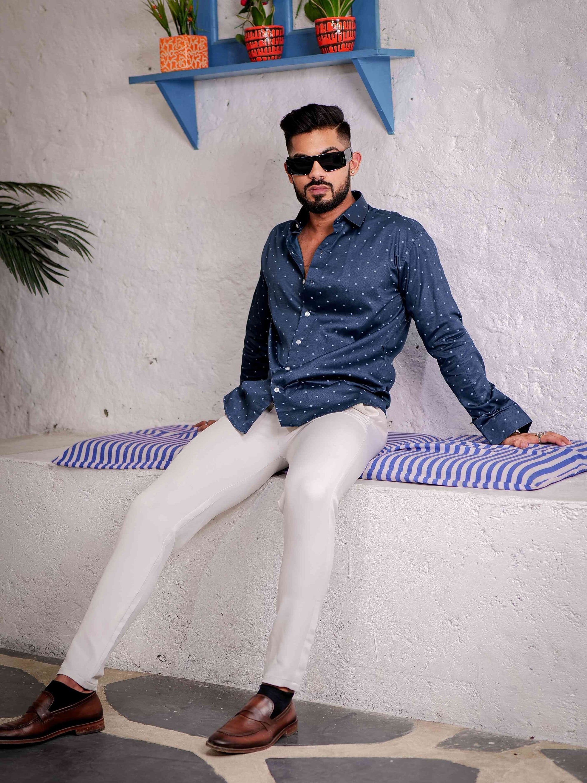 Blue Satin Print Premium Shirt