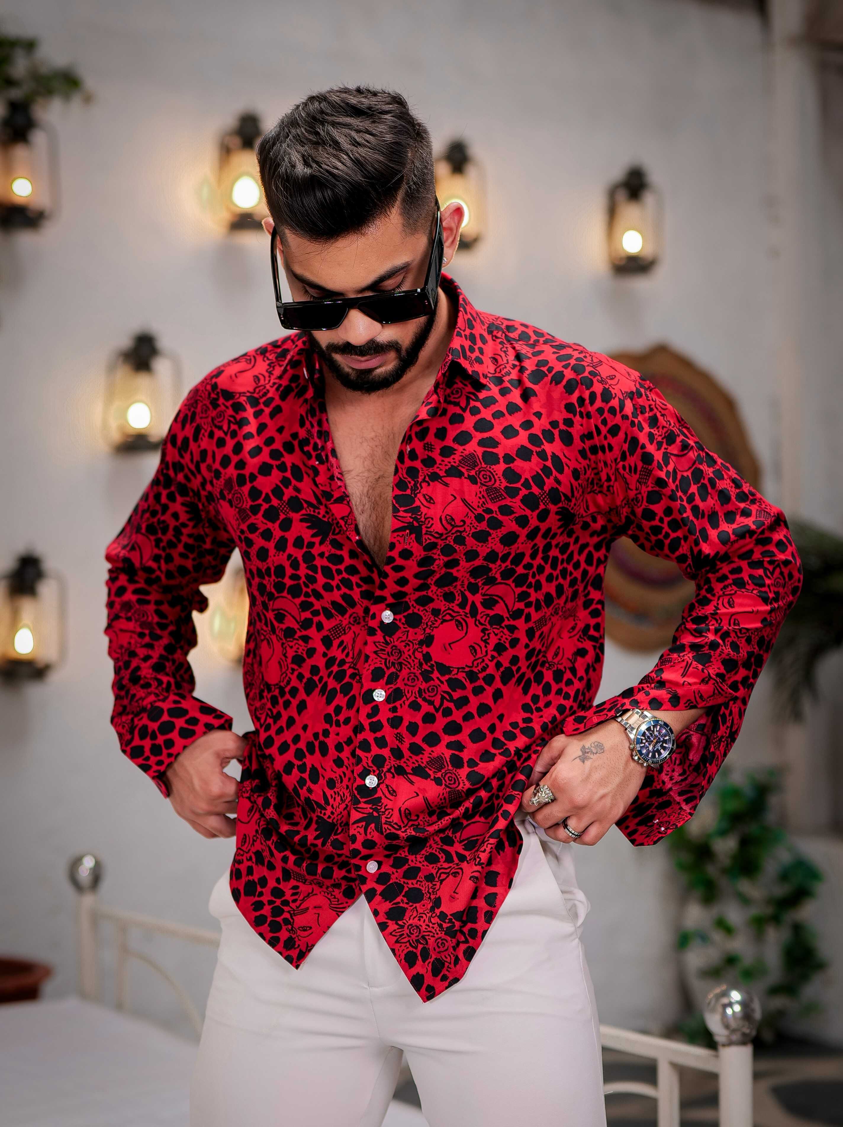 Red Modal Cotton Print Premium Shirt