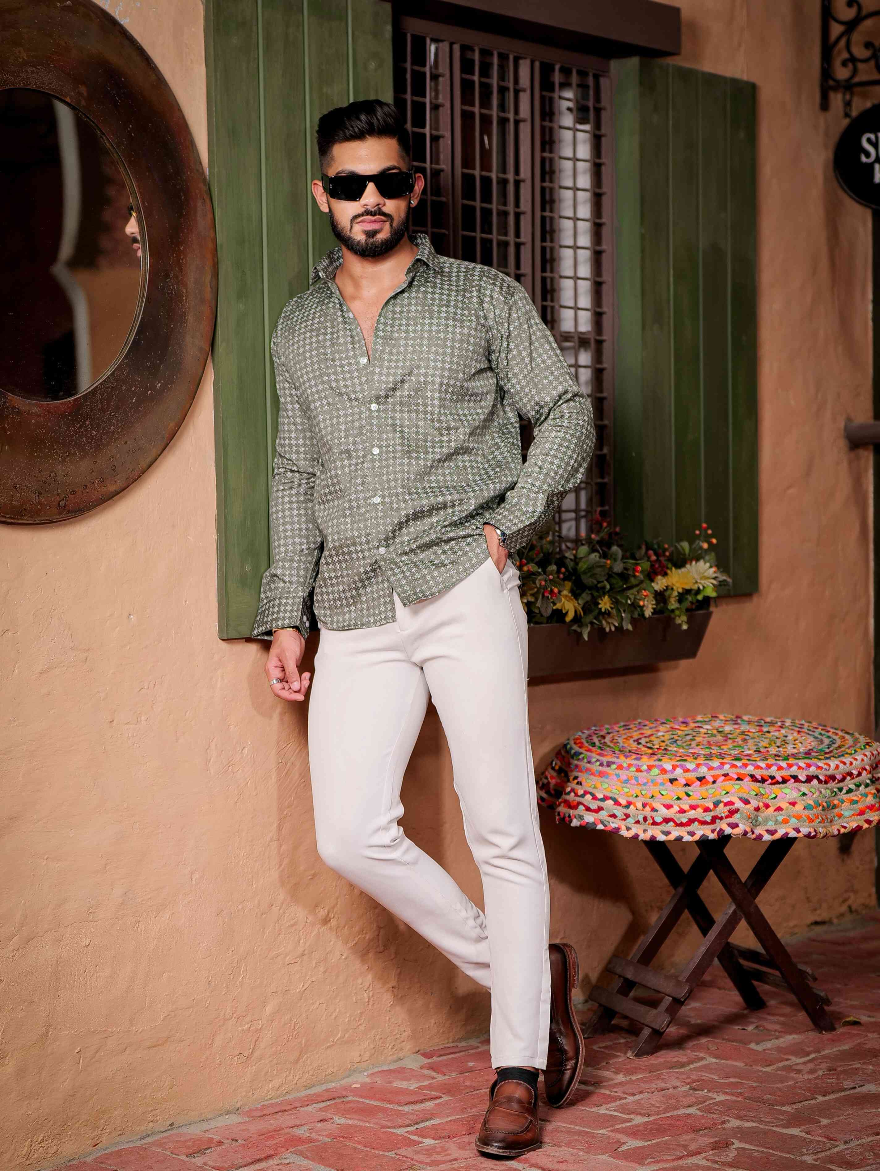 Green Satin Print Premium Shirt