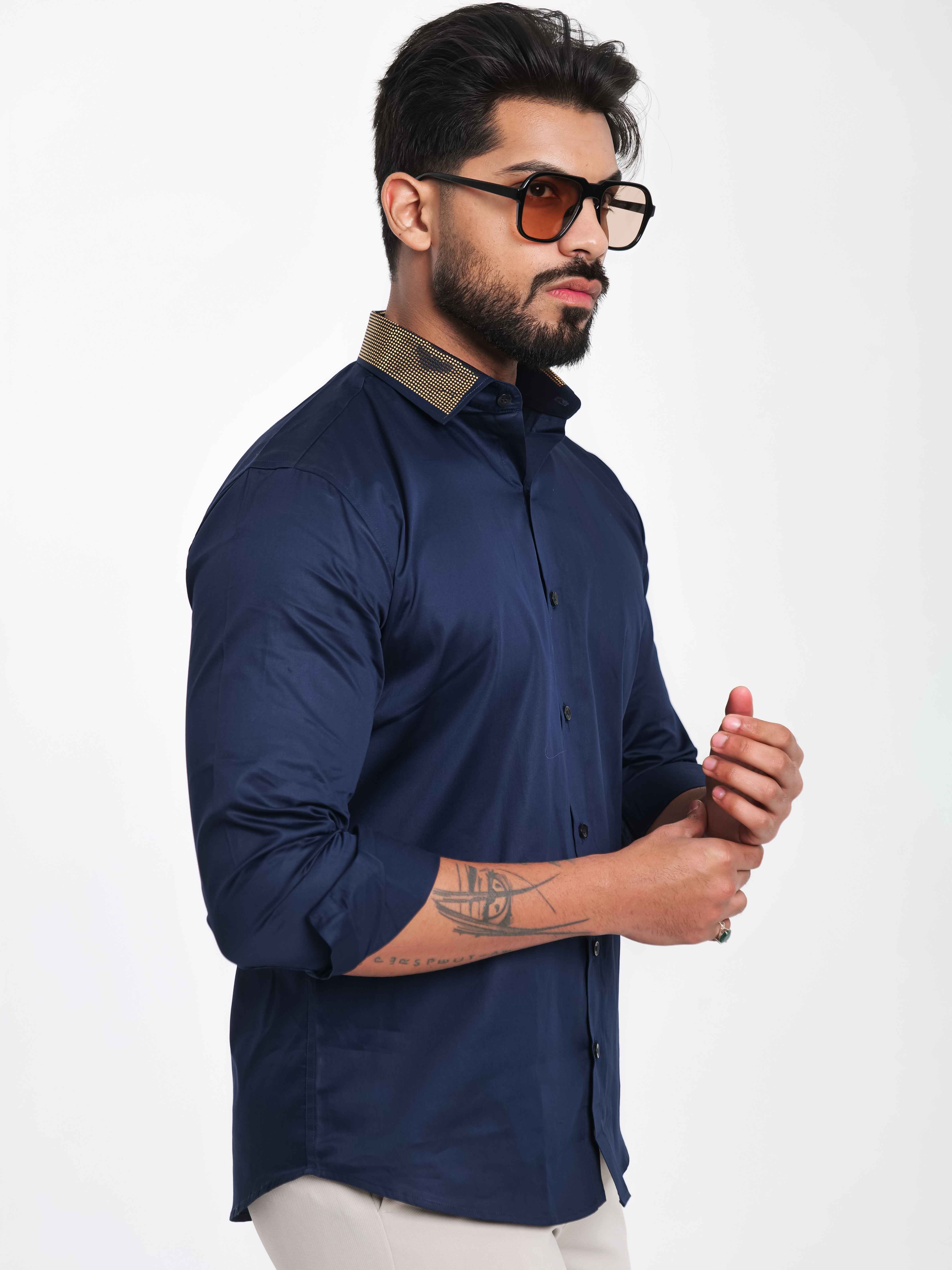 FOOMER NAVY COLLAR SEQUENCE DESIGNER SHIRT FOR MEN&#39;S