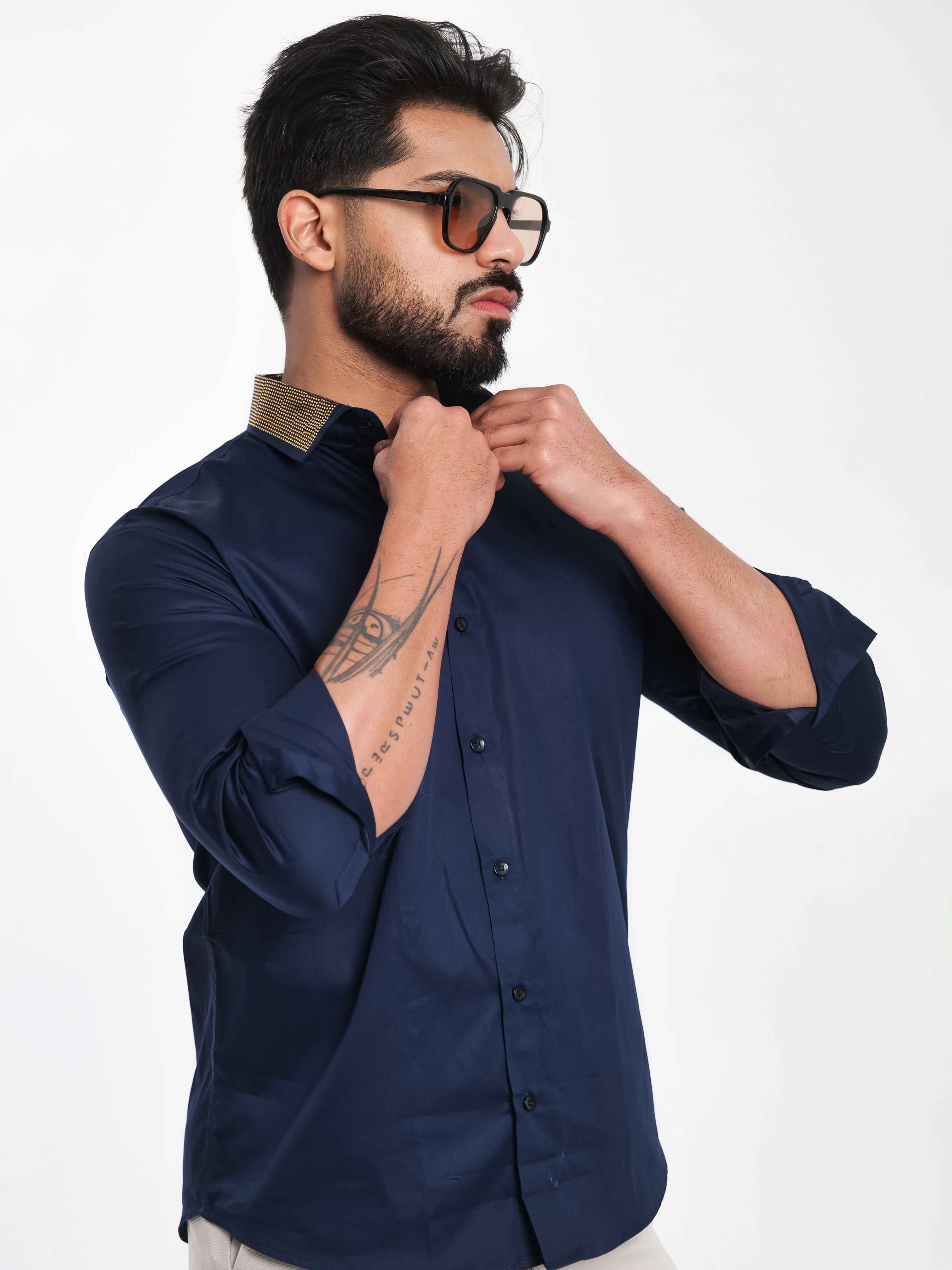 FOOMER NAVY COLLAR SEQUENCE DESIGNER SHIRT FOR MEN&#39;S