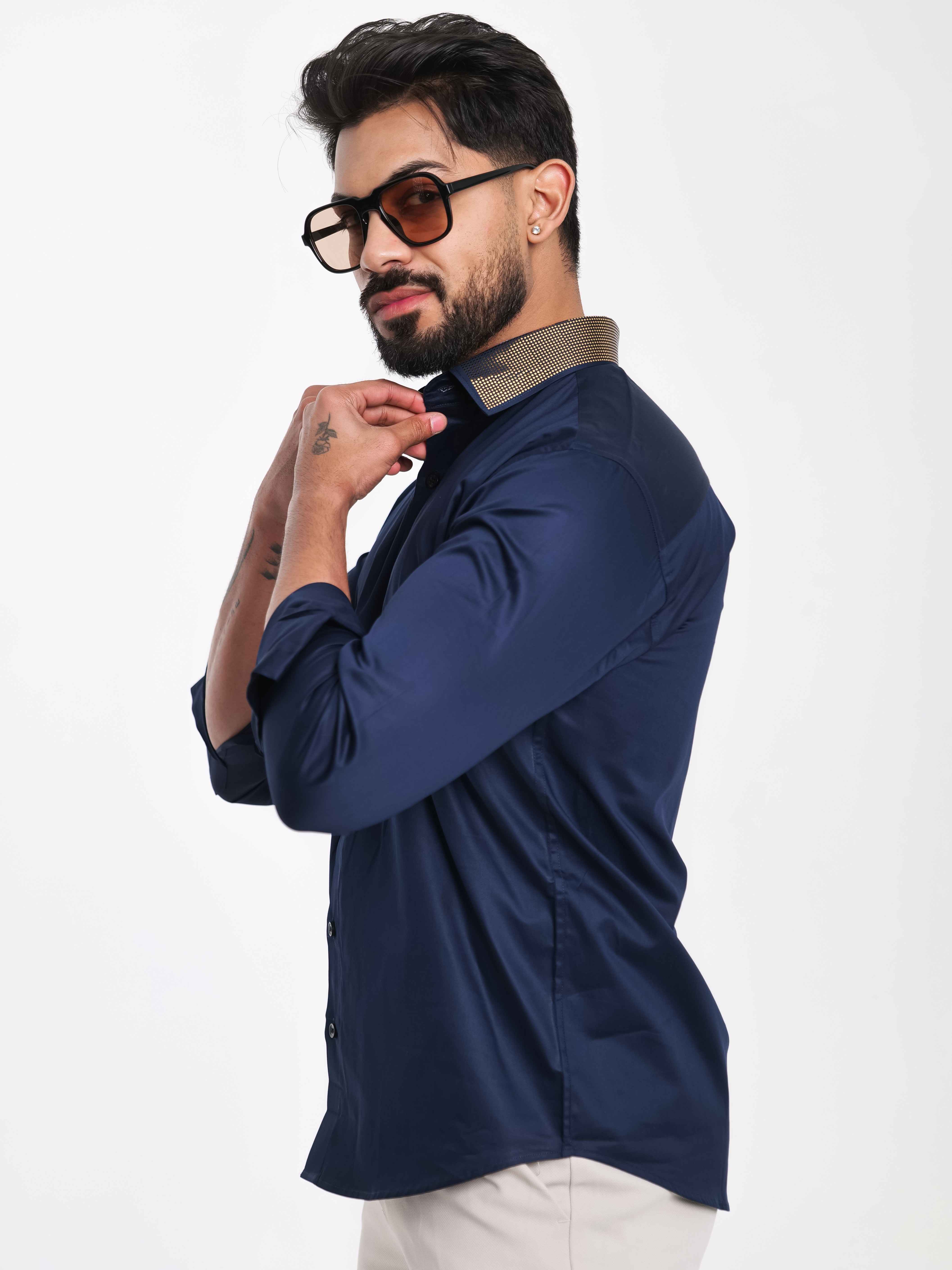 FOOMER NAVY COLLAR SEQUENCE DESIGNER SHIRT FOR MEN&#39;S