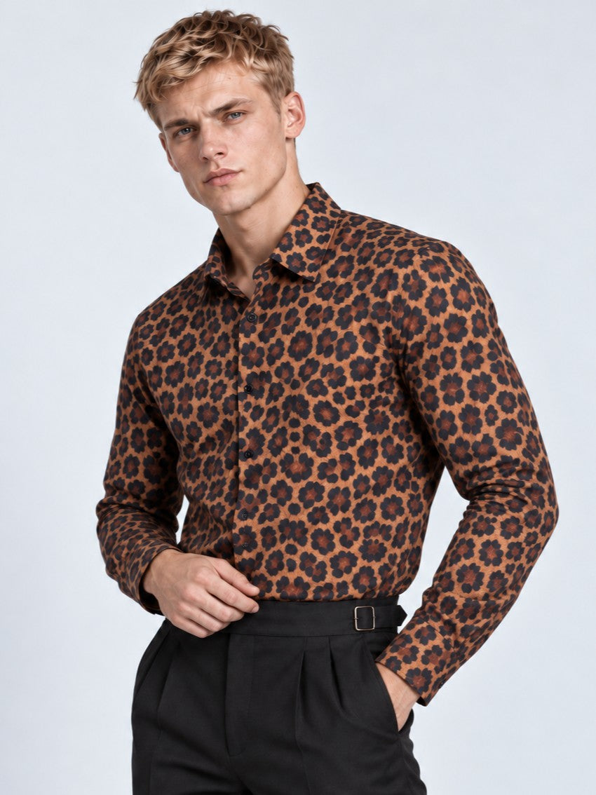 Foomer Men Standard Animal Printed Cotton Casual Shirt