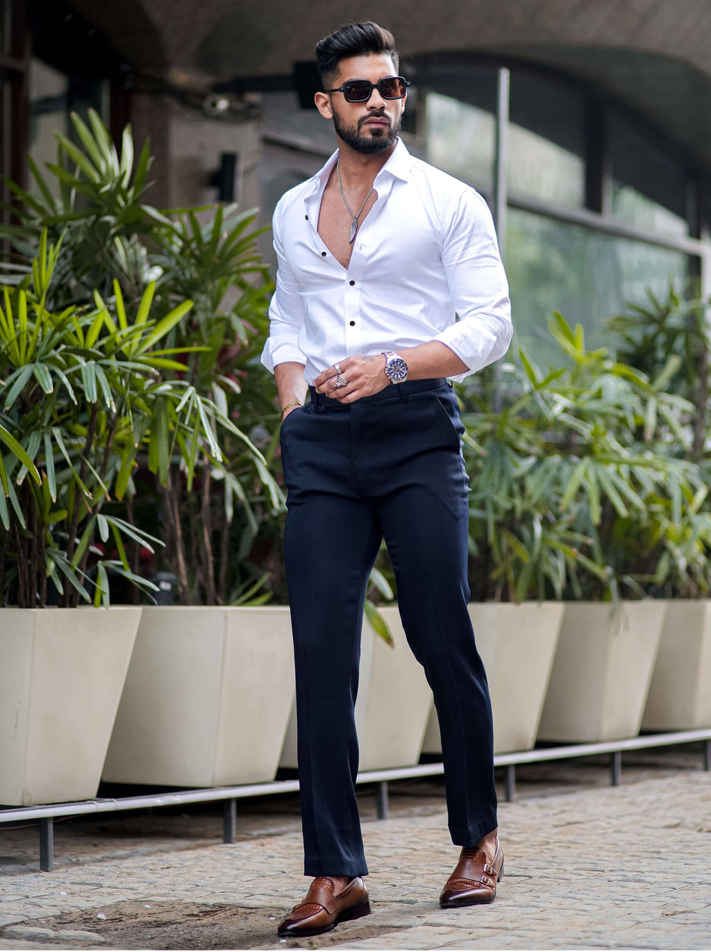 FORMY WHITE SMOKE LUXURY BLACK BUTTON SATIN SHIRT FOR MEN'S - Image 4