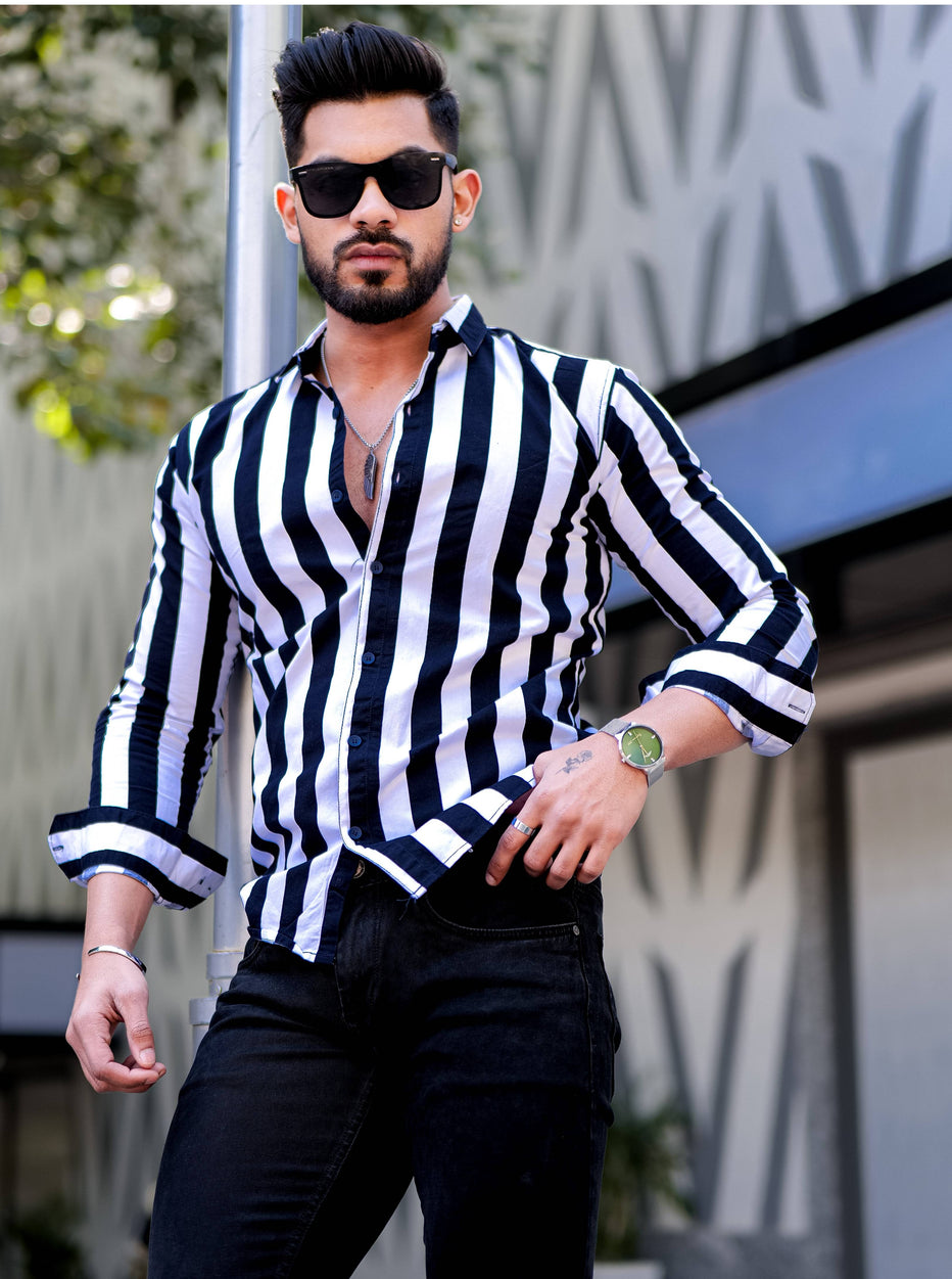 White Striped Printed Cotton Shirt